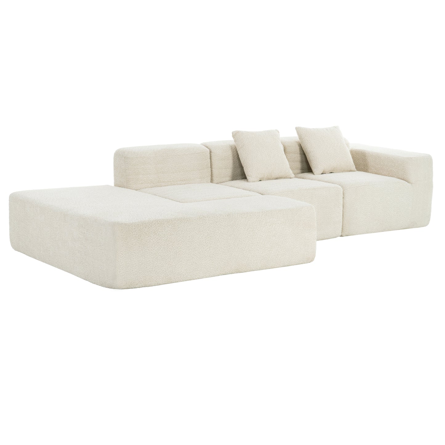 116.5" Sectional Sofa Full-compressed Sofa Couch Free-combined Sofa for Living Room, Beige