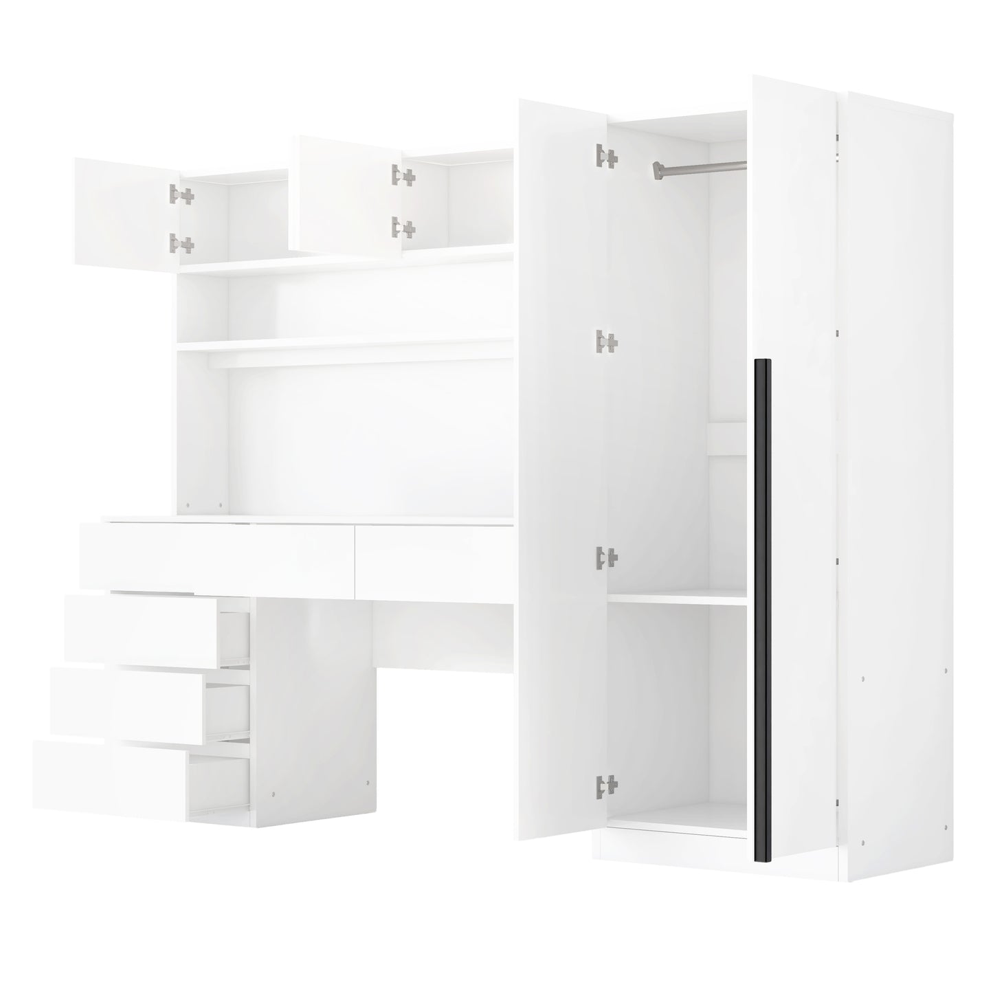 2 Door Wooden Storage Desk Wardrobe for Bedroom with Shelves and Drawers, White