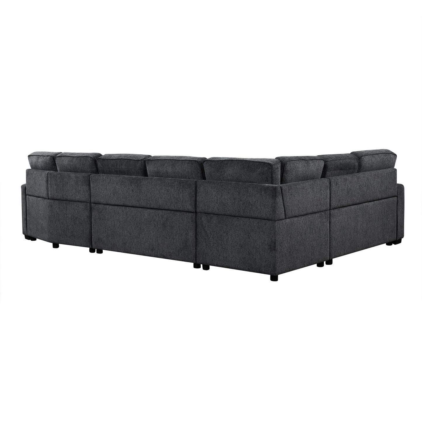 126" L-shaped Sofa Sectional Sofa Couch Pull-out Sofa Bed with Charging Devices and Cup Holders for Living Room, Blue Black