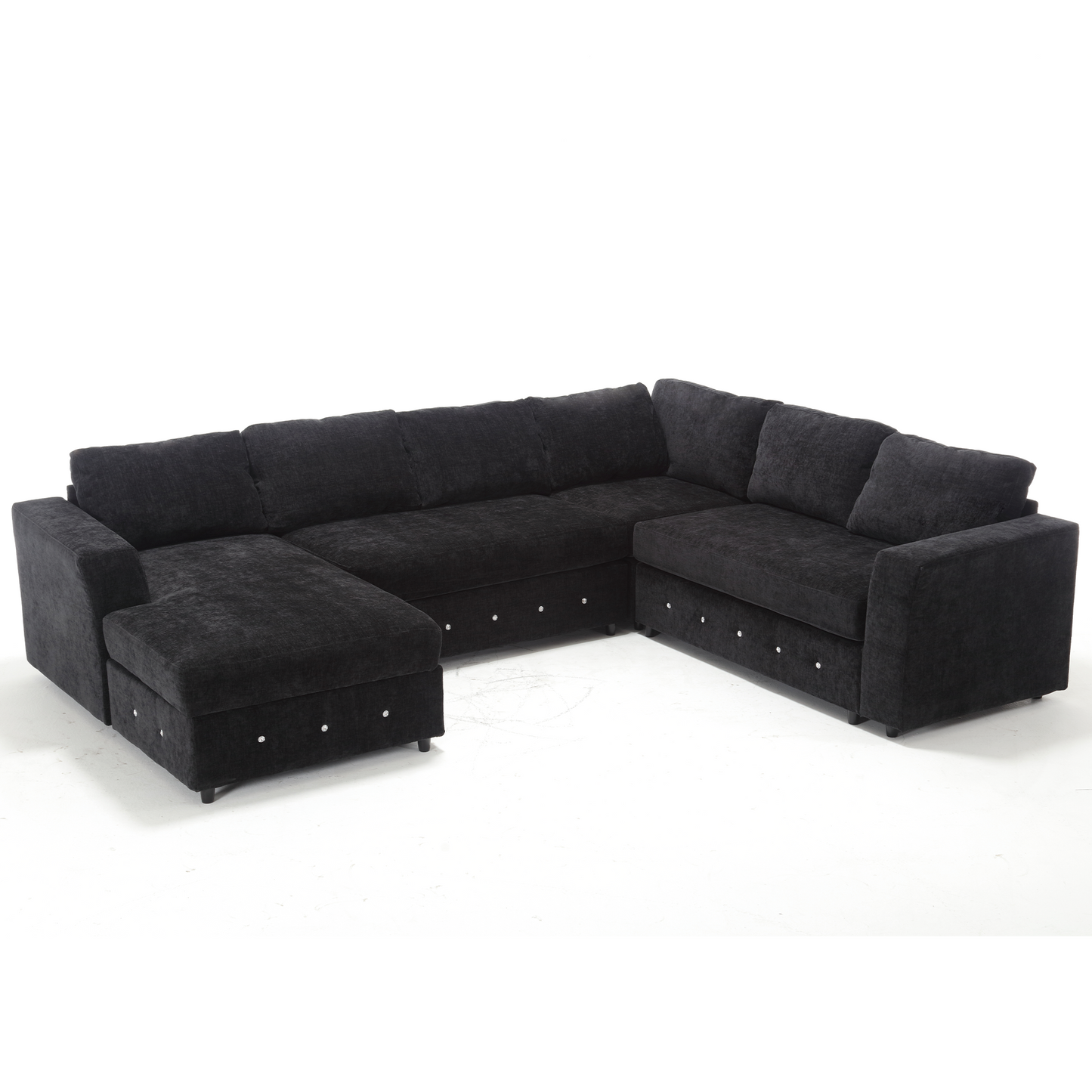 [NEW ARRIVED] [VIDEO PROVIDED]110.75" Sectional Sofa,Oversized modular sofa,Chaise Storage, Modern U Shaped  Couch , Upholstered Sofas,Chenille,Crystal button , Living Room, Apartment, Black