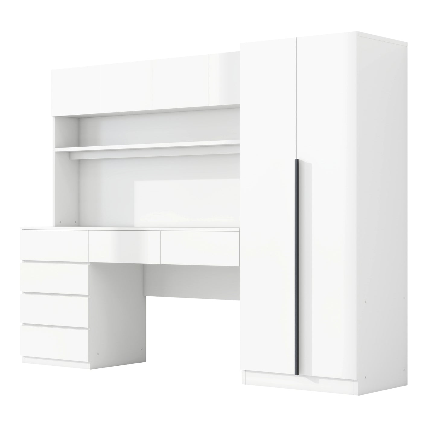 2 Door Wooden Storage Desk Wardrobe for Bedroom with Shelves and Drawers, White