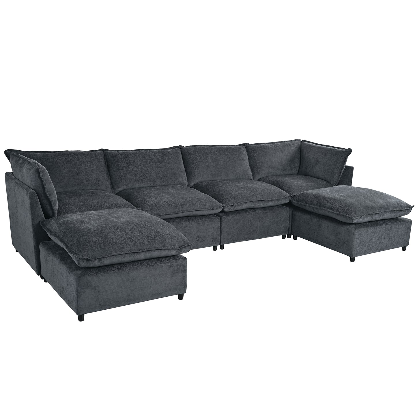 U_Style Modern Large U-Shape Sectional Sofa, 2 Large Chaise with Removable Ottomans, Convertible L-Shape Sectional Sofa with Stylish Piping Design,for Living Room,Spacious Space(Old SKU:WY000351AAE)