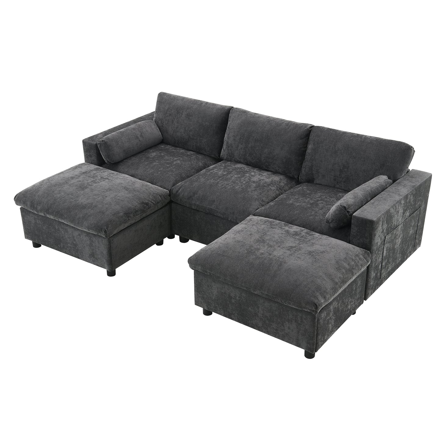 [VIDEO provided][New]86.5''Chenille Sectional Sofa with Storage Pockets, 5 Seat U Shaped Sleeper Couch Set,2 PIC Free Combination,Convertible Sofa Bed with Ottoman for Living Room,Apartment,3 Colors