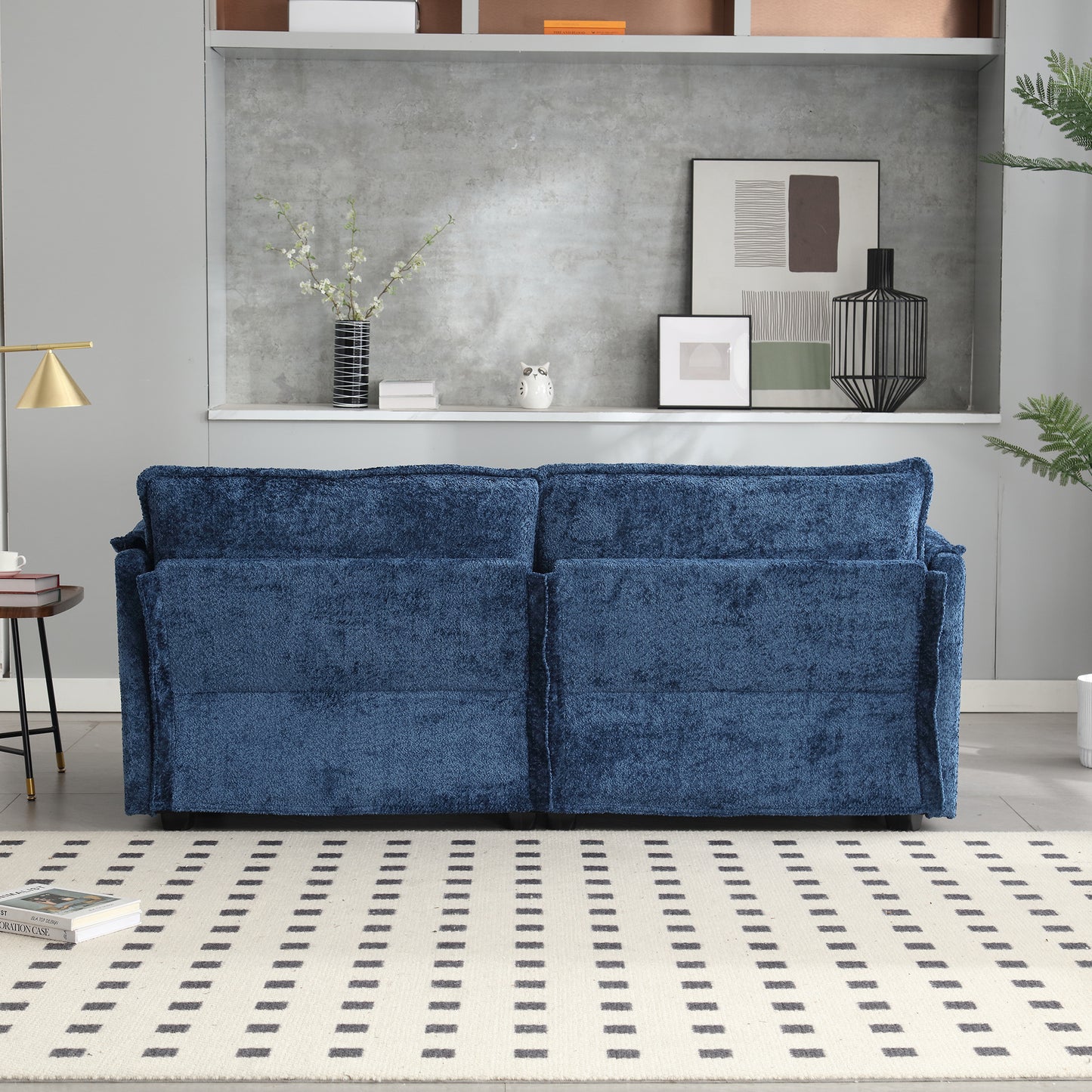 UNITED WE WIN Chenille fabric, removable armrests with side pockets, high density sponge filling, oversized double sofa with footstool