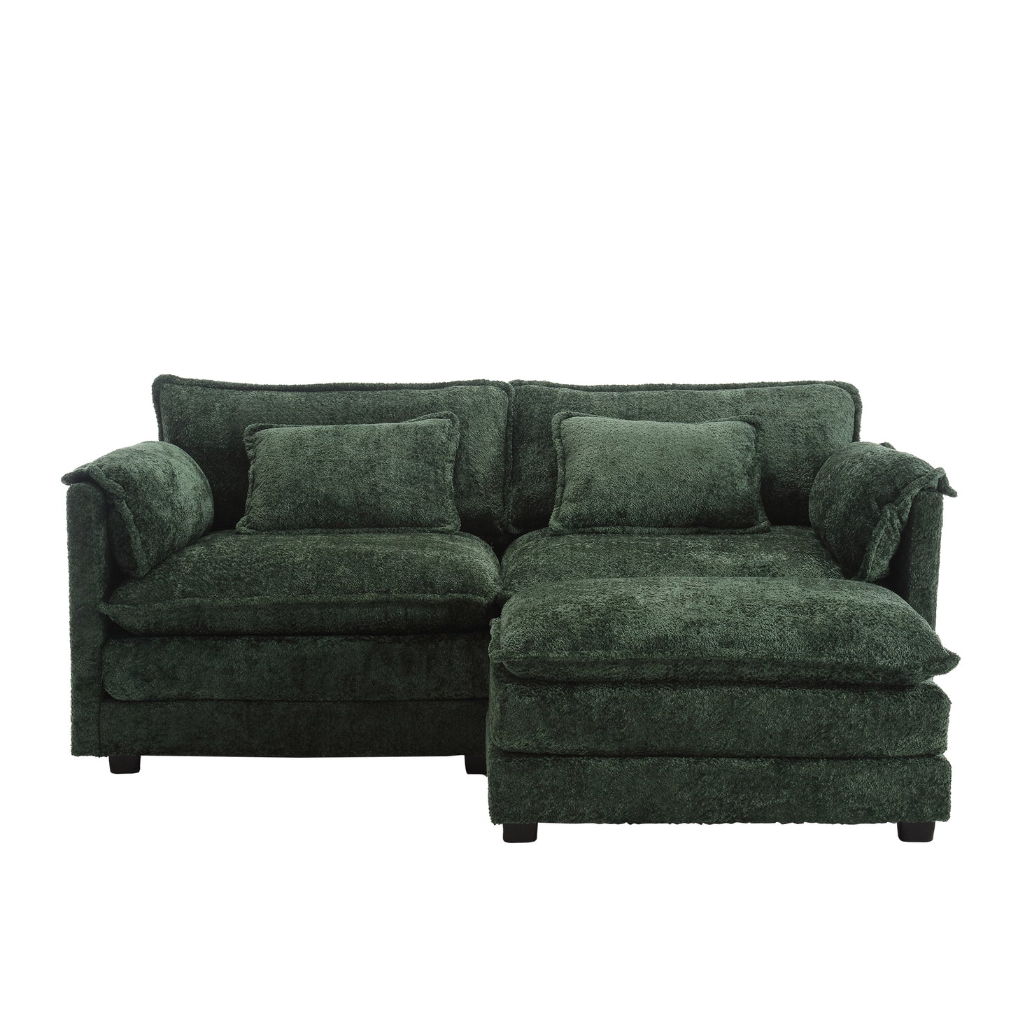 UNITED WE WIN Chenille fabric, removable armrests with side pockets, high density sponge filling, oversized double sofa with footstool