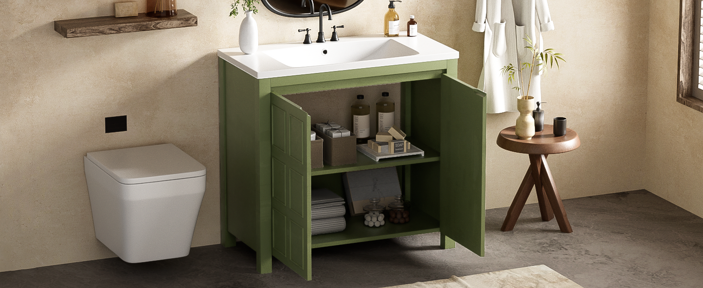 36" Bathroom Vanity Organizer with Sink, Combo Cabinet Set, Bathroom Storage Cabinet, Olive Green