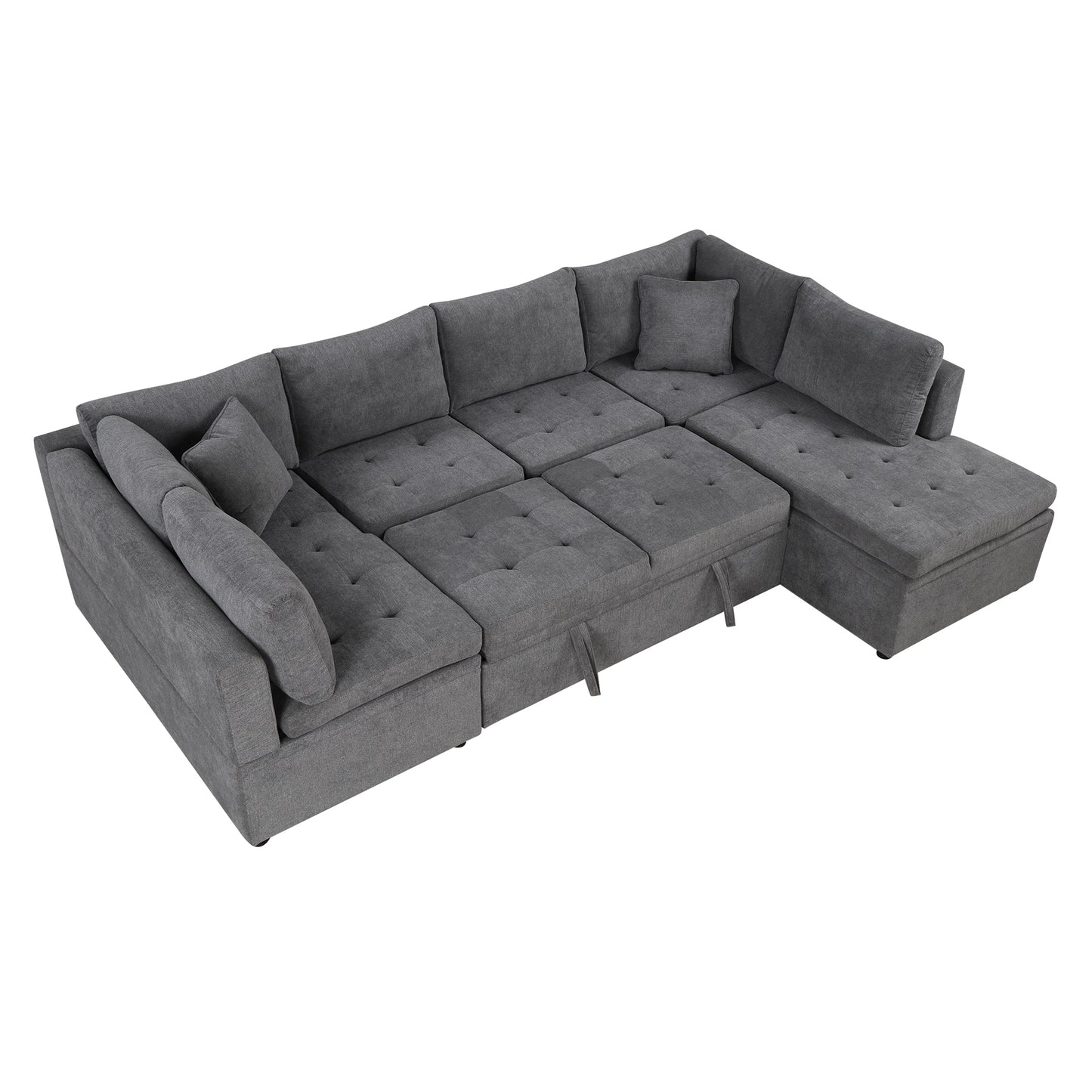 117.3" Oversized Sectional Sofa U- shaped Sofa Couch Pull-out Sofa Bed with Two Throw Pillows for Living Room, Gray