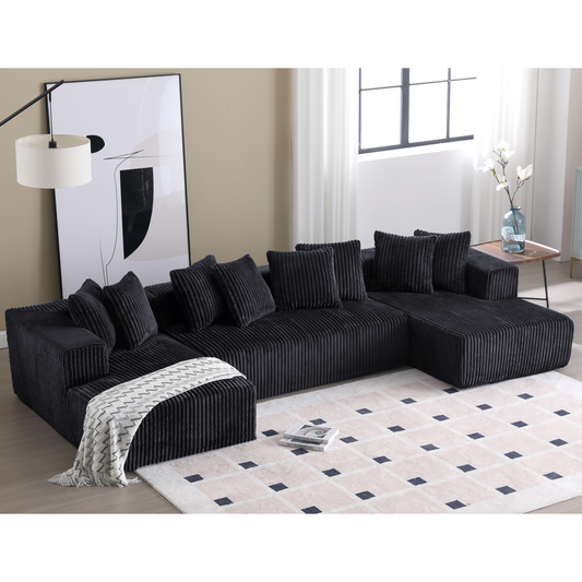 [NEW ARRIVED] [VIDEO PROVIDED]131'' Modular Sectional Couch, U-shaped sofa , Chaise Lounge, Striped fabric,Upholstered 4 Seater Couch for Living Room, Bedroom, Free Combination Sofa (Corduroy),Black