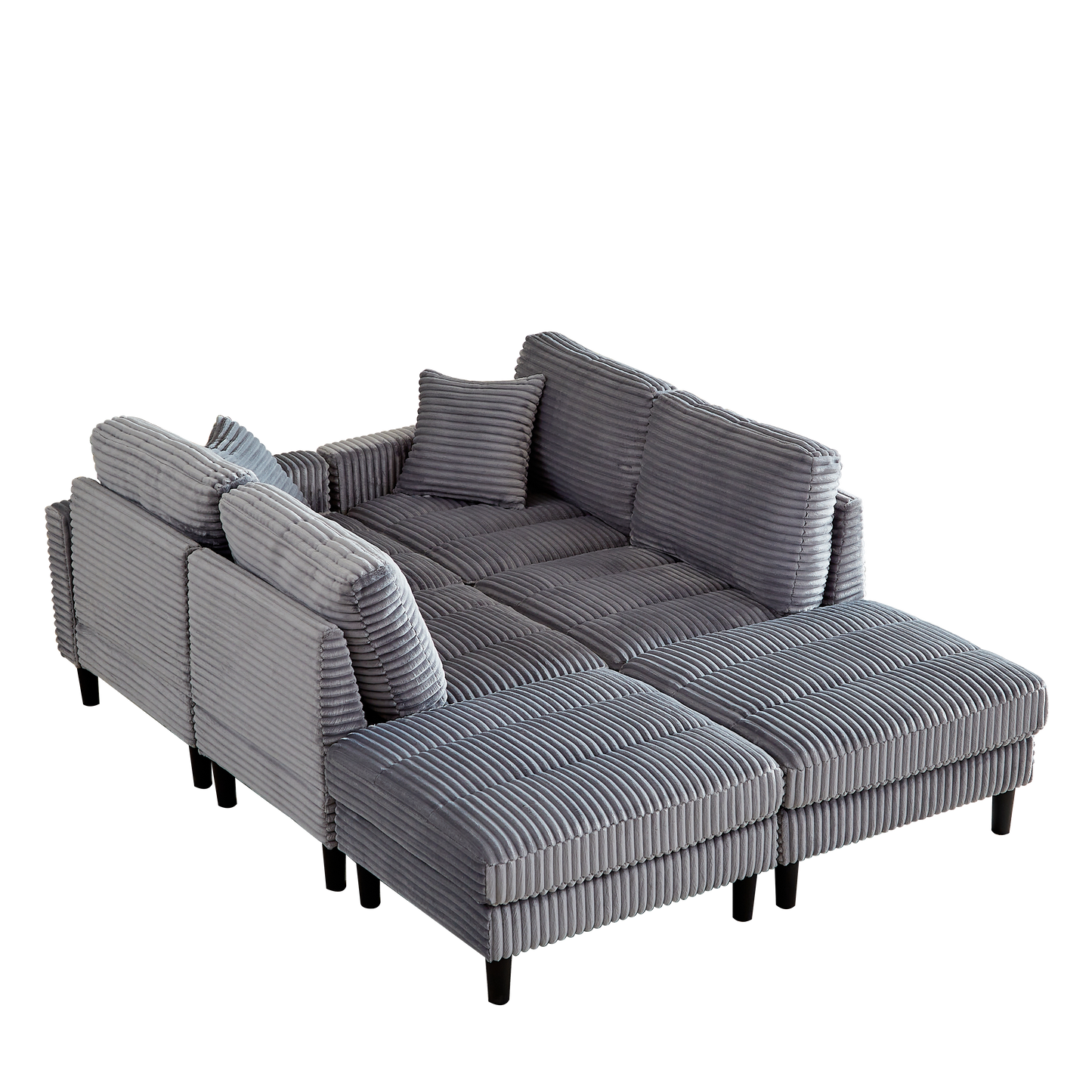 122.5-Inch Oversized U-Shaped Modular Sofa, Corduroy Fabric Sofa, Living Room Sectional Sofa with 2 Pillows, Two ottoman, plastic leg, Grey