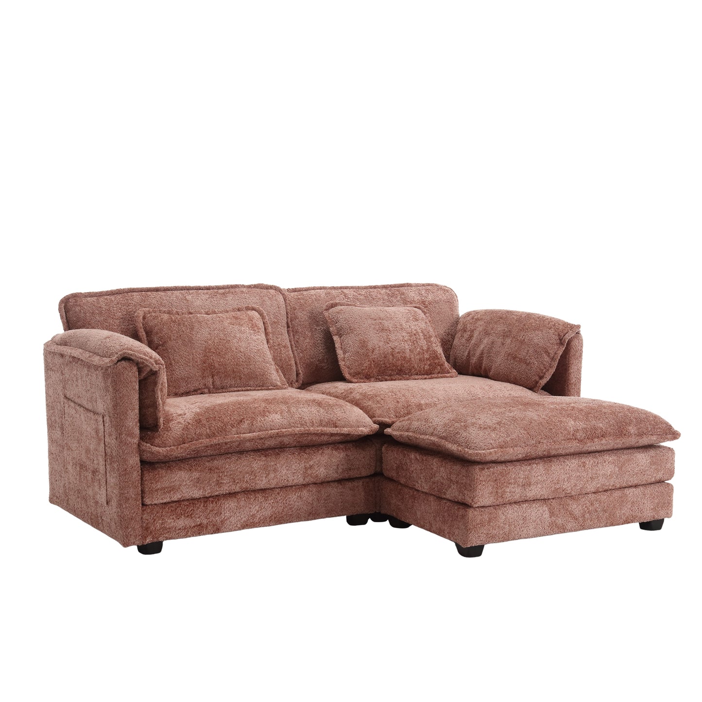 UNITED WE WIN Chenille fabric, removable armrests with side pockets, high density sponge filling, oversized double sofa with footstool