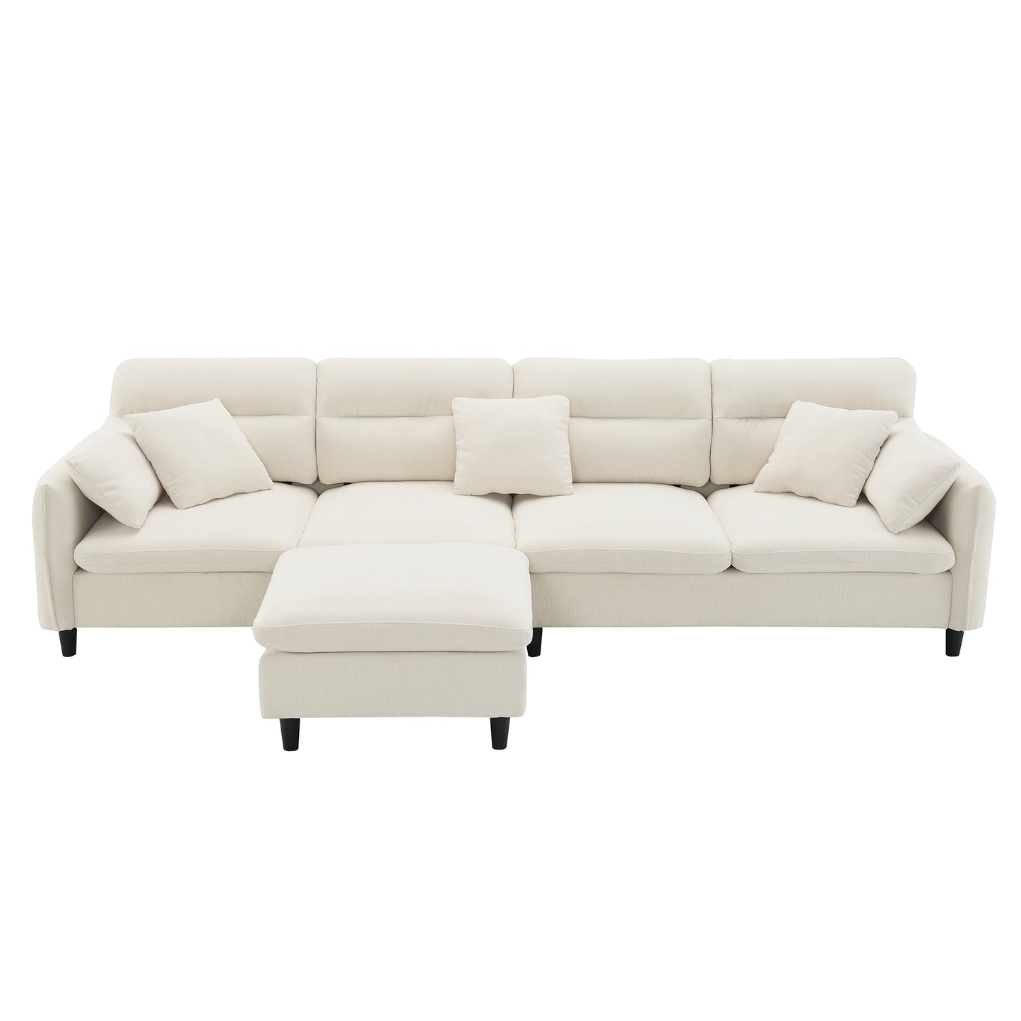 [VIDEO provided][New]110*62" Modern Convertible Sectional Sofa,L-shaped Reversible Couch Set with Free Pillows,5 Seat Cloud Chenille Indoor Furniture with Ottoman for Living Room,Apartment,3 Colors