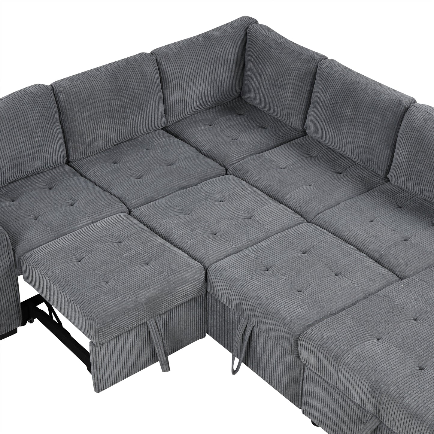 107.5" U-shaped Sofa Sectional Sofa Pull-out Sofa bed with a Storage Chaise Lounge, Charging Devices for Living Room, Gray