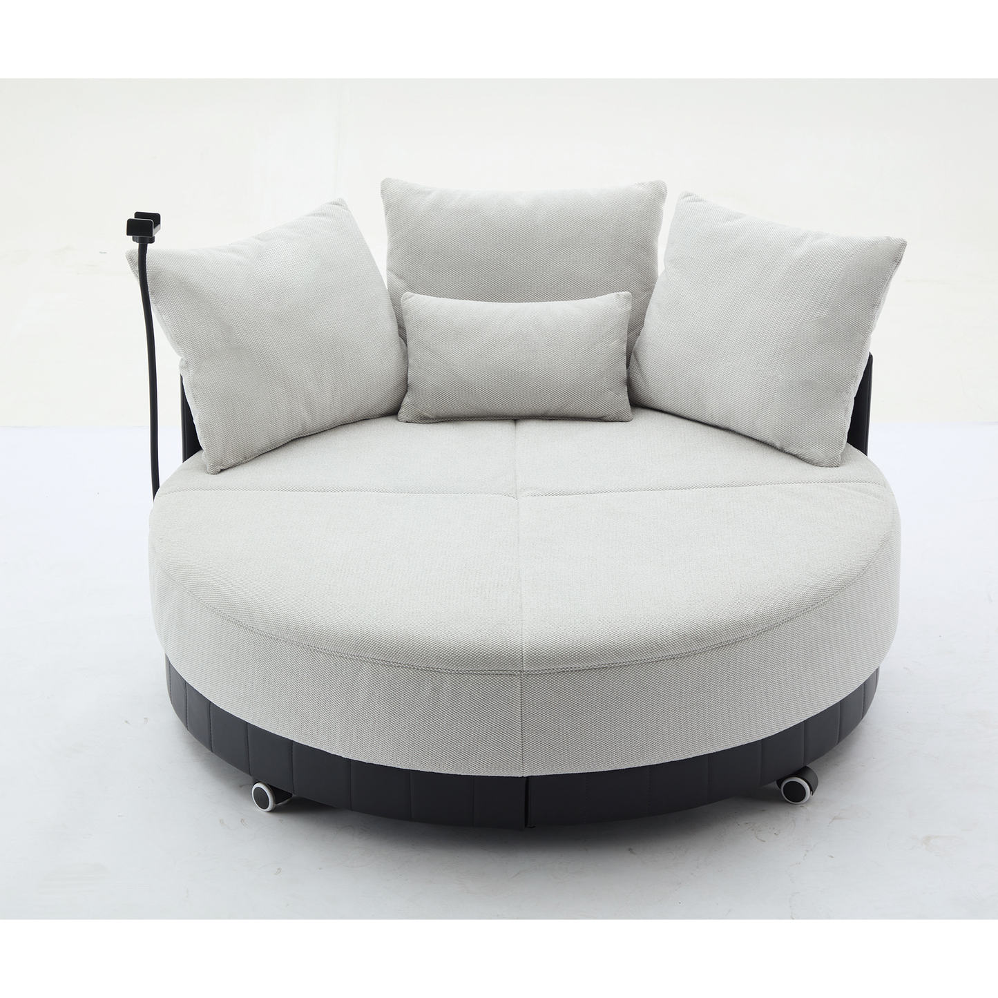 [NEW ARRIVED] [VIDEO PROVIDED]52.75'' Oversized Round Swivel  Chair,360° Swivel Chair, Couples chair,Adjustable phone stand,Swivel Chair,Rotating pulley,Polyester(Anti-Wrinkle),Gray