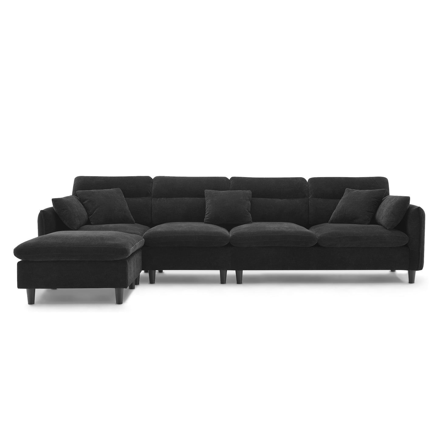 [VIDEO provided][New]110*62" Modern Convertible Sectional Sofa,L-shaped Reversible Couch Set with Free Pillows,5 Seat Cloud Chenille Indoor Furniture with Ottoman for Living Room,Apartment,3 Colors