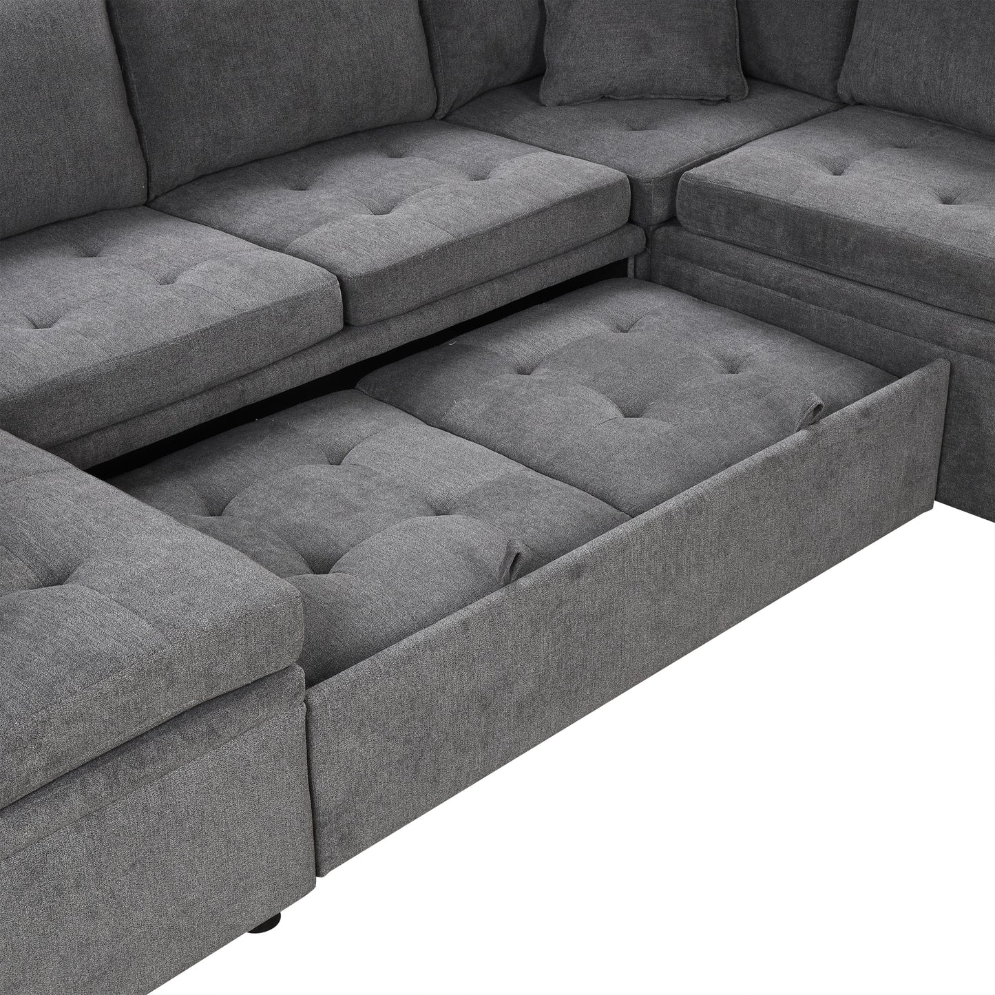 117.3" Oversized Sectional Sofa U- shaped Sofa Couch Pull-out Sofa Bed with Two Throw Pillows for Living Room, Gray