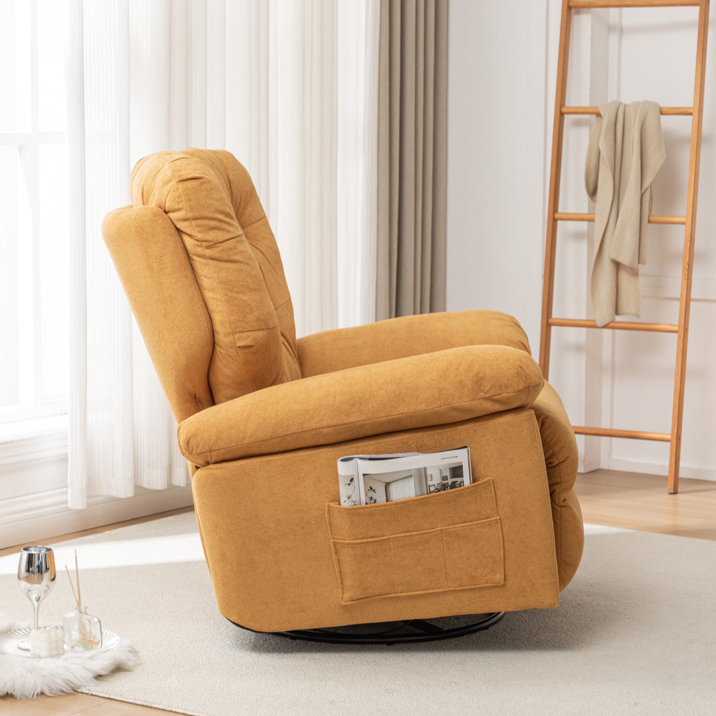 Yellow Relaxing Recliner Chair,Soft Artificial Fleece, Overstuffed, Swivel, Glider, Side Pocket