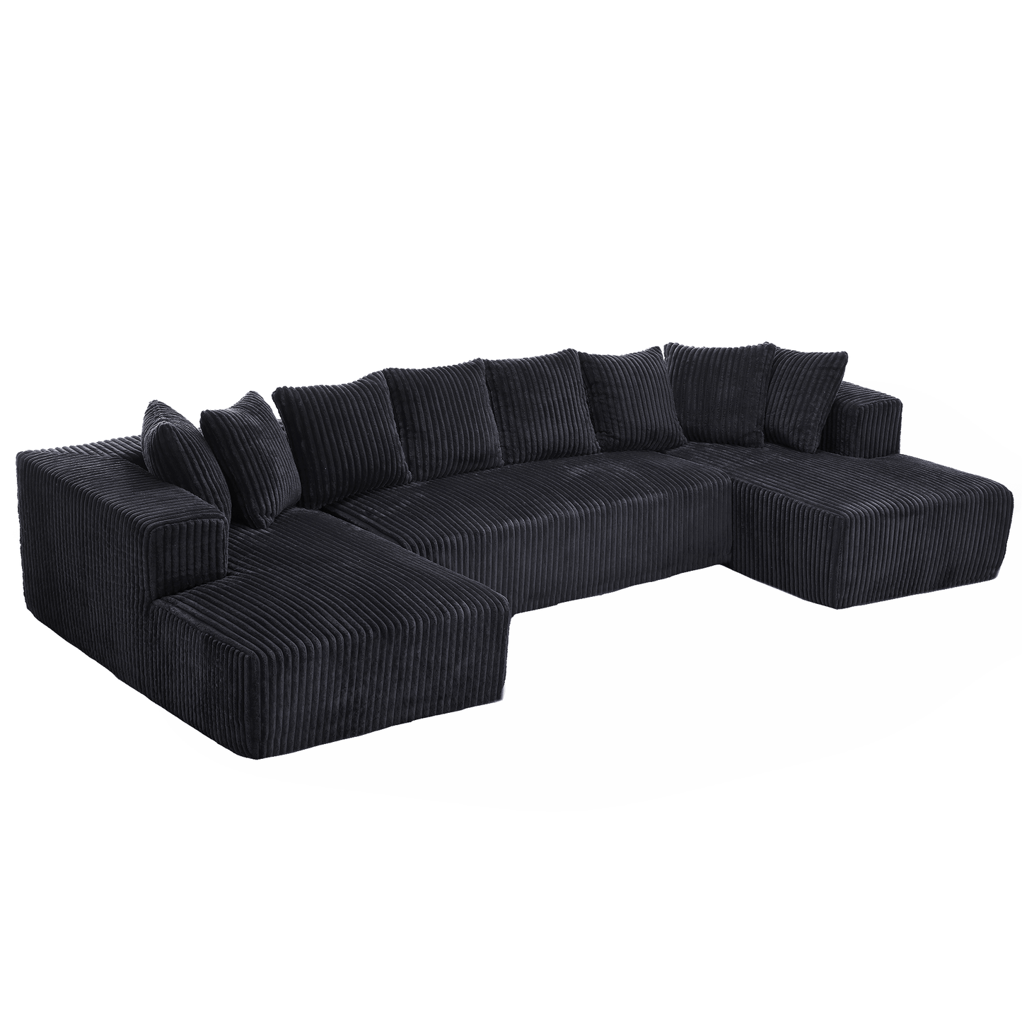 [NEW ARRIVED] [VIDEO PROVIDED]131'' Modular Sectional Couch, U-shaped sofa , Chaise Lounge, Striped fabric,Upholstered 4 Seater Couch for Living Room, Bedroom, Free Combination Sofa (Corduroy),Black