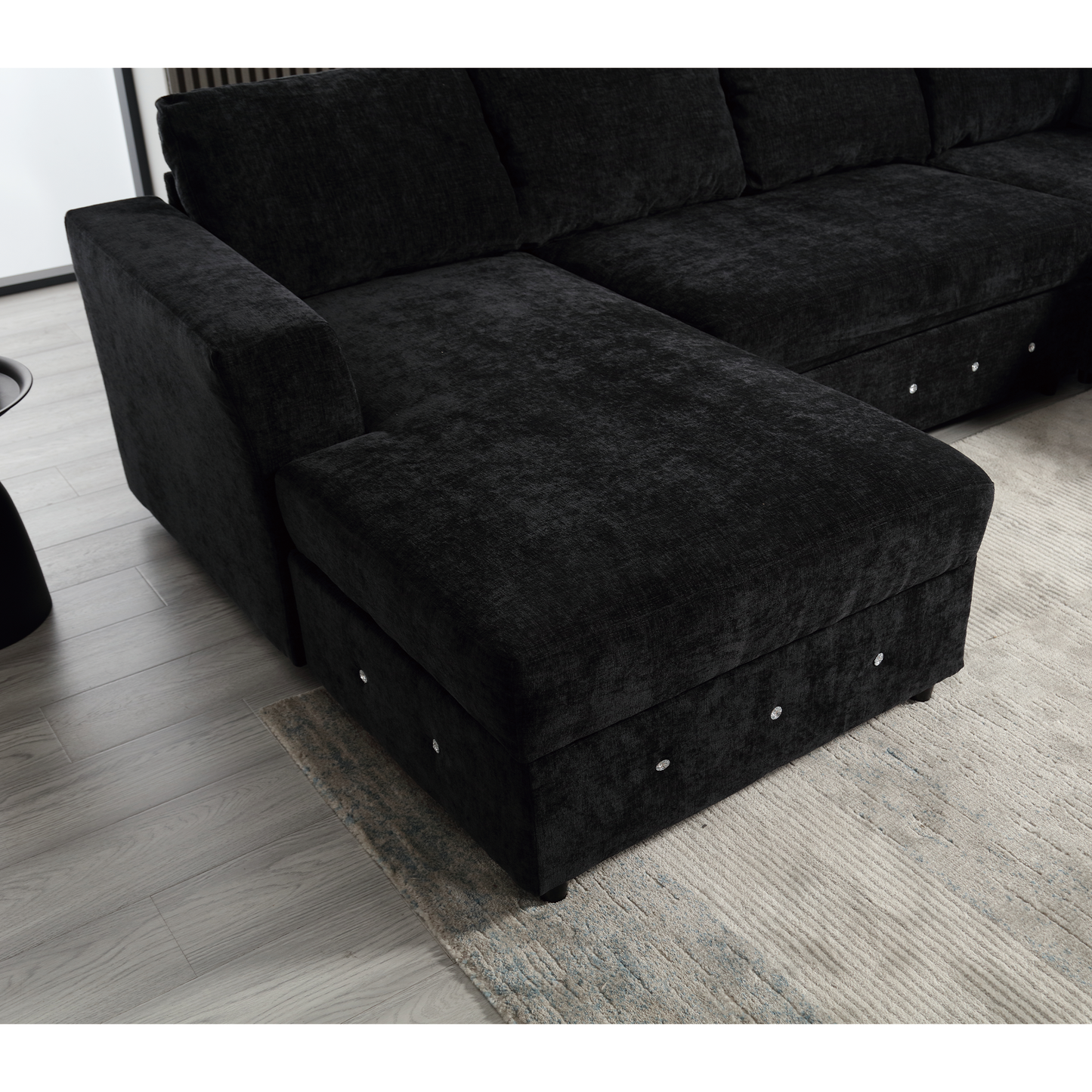 [NEW ARRIVED] [VIDEO PROVIDED]110.75" Sectional Sofa,Oversized modular sofa,Chaise Storage, Modern U Shaped  Couch , Upholstered Sofas,Chenille,Crystal button , Living Room, Apartment, Black