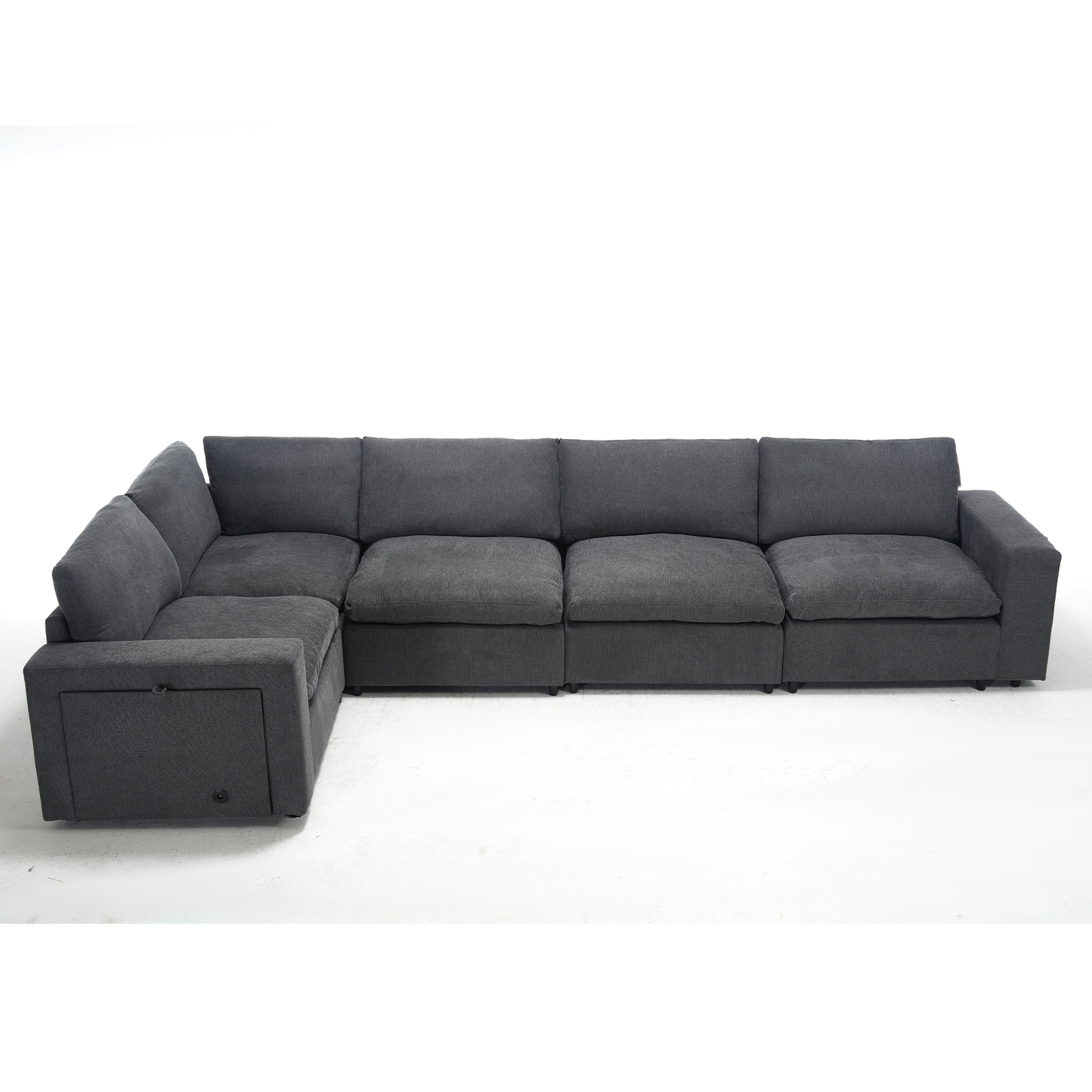 [NEW ARRIVED] [VIDEO PROVIDED]Sectional Couches For Living Room,Modular Couch,Wireless Charging Port & Cup Holders,5-seat ,DIY Combination,L-shaped Sofa,Book Storage Space,Soft Linen Fabric,Gray