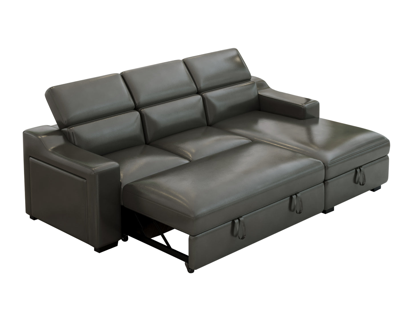 103'' inch Convertible Sectional Sofa with Storage Chaise, Adjustable Headrests, L-shaped Sleeper Corner Sectional Sofa with a Pull-Out Bed ,a USB Charging,and a Cup Holder,Gray