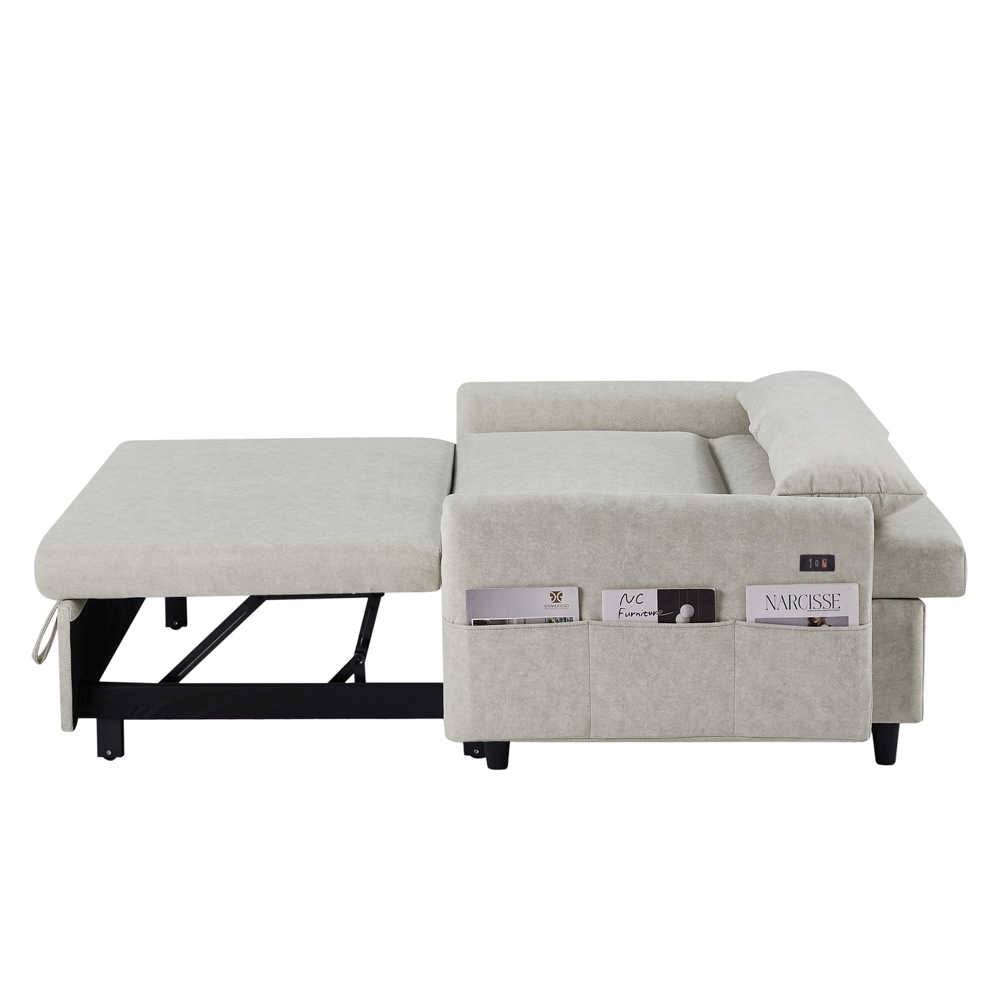 55.1" Pull Out Sleep Sofa Bed Loveseats Sofa Couch with Adjsutable Backrest, Storage Pockets, 2 Soft Pillows, USB Ports for Living Room, Bedroom, Apartment, Office, Beige (Old SKU: WF315689AAA)