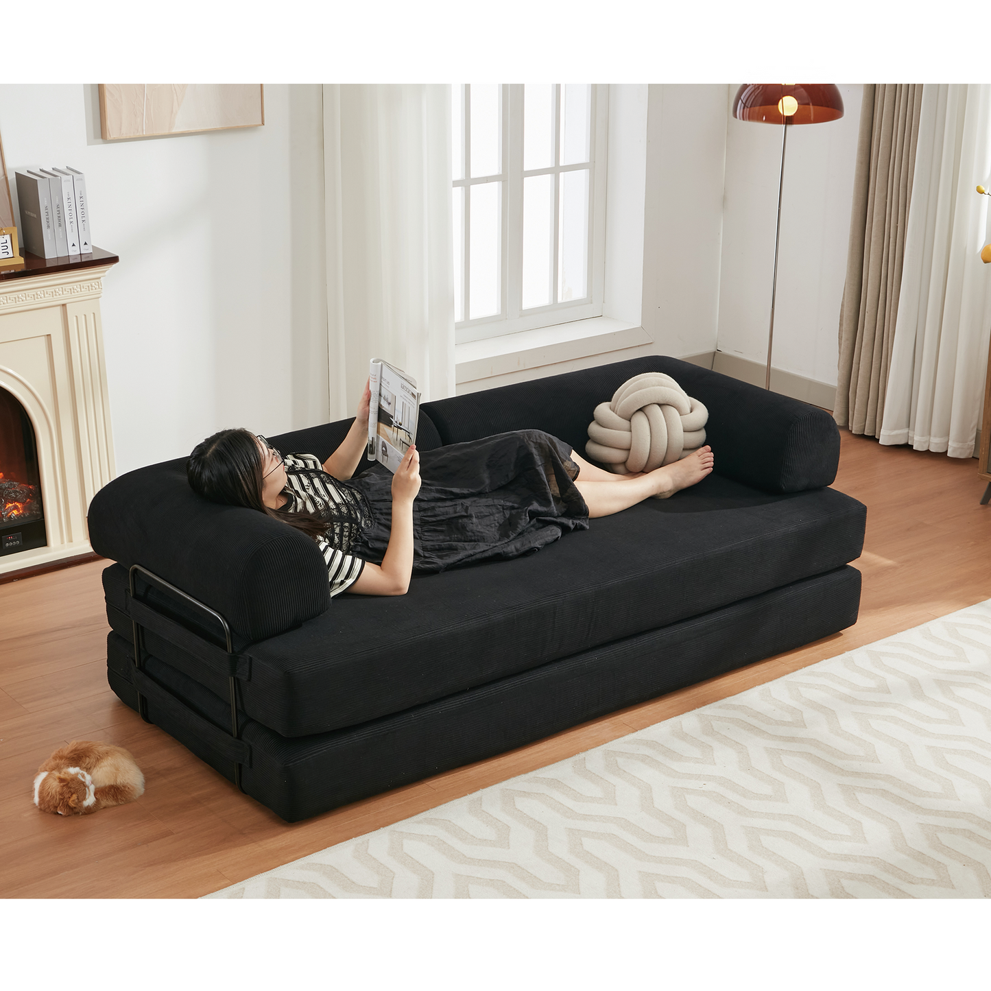 [NEW ARRIVED] [VIDEO PROVIDED] 78.5" Folding Convertible Out Sleeper Sofa Bed,4-in-1 DIY Combination Convertible Sofa,3 seat, Folding  Sofa, King Size , Bedroom,Apartment,Corduroy,Green,Black