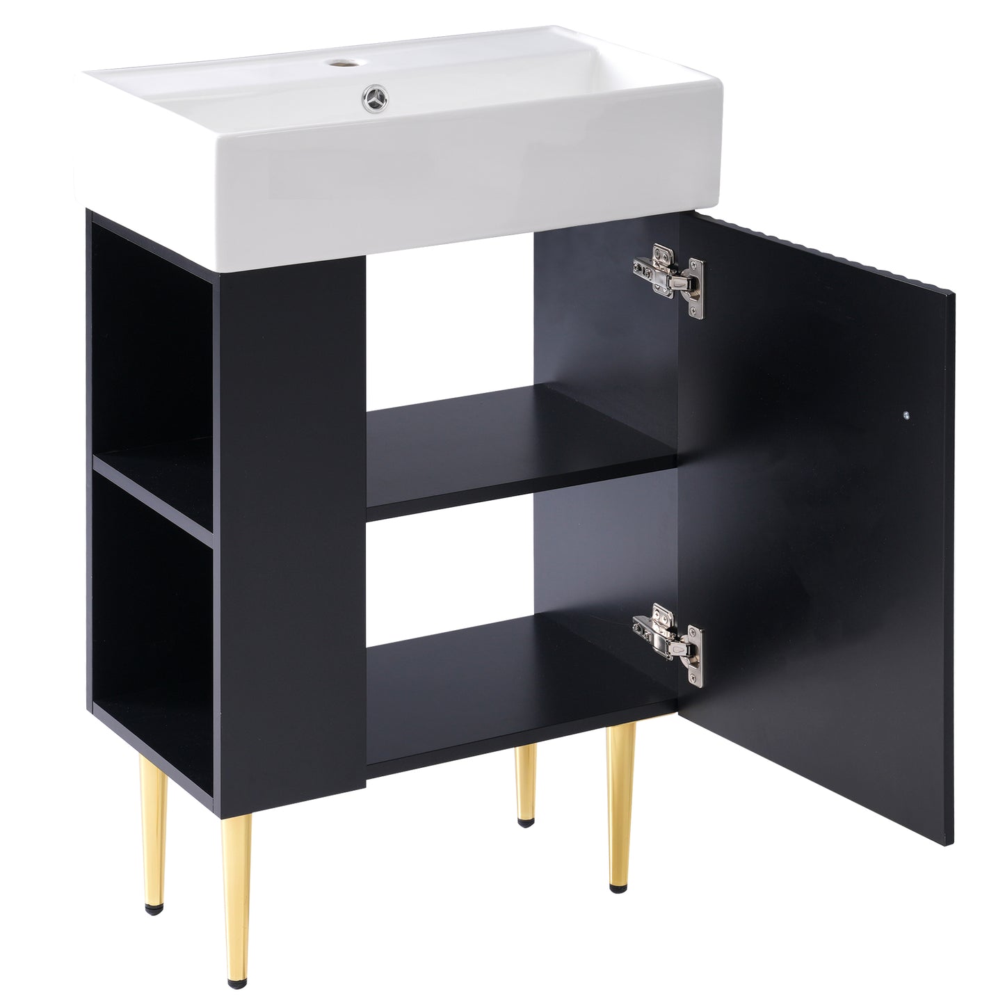 21.6" Black Bathroom vanity, Combo Cabinet, Bathroom Storage Cabinet, Single Ceramic Sink, Left side storage