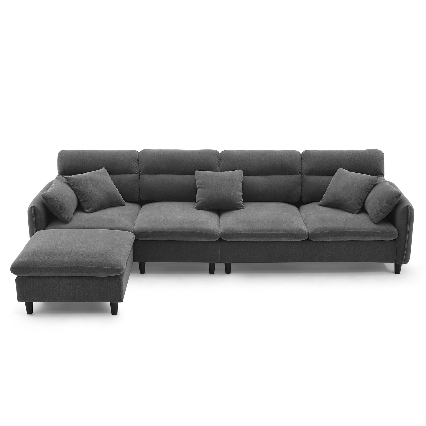 [VIDEO provided][New]110*62" Modern Convertible Sectional Sofa,L-shaped Reversible Couch Set with Free Pillows,5 Seat Cloud Chenille Indoor Furniture with Ottoman for Living Room,Apartment,3 Colors