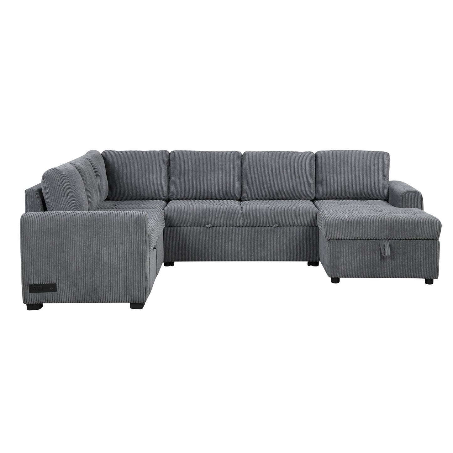 107.5" U-shaped Sofa Sectional Sofa Pull-out Sofa bed with a Storage Chaise Lounge, Charging Devices for Living Room, Gray