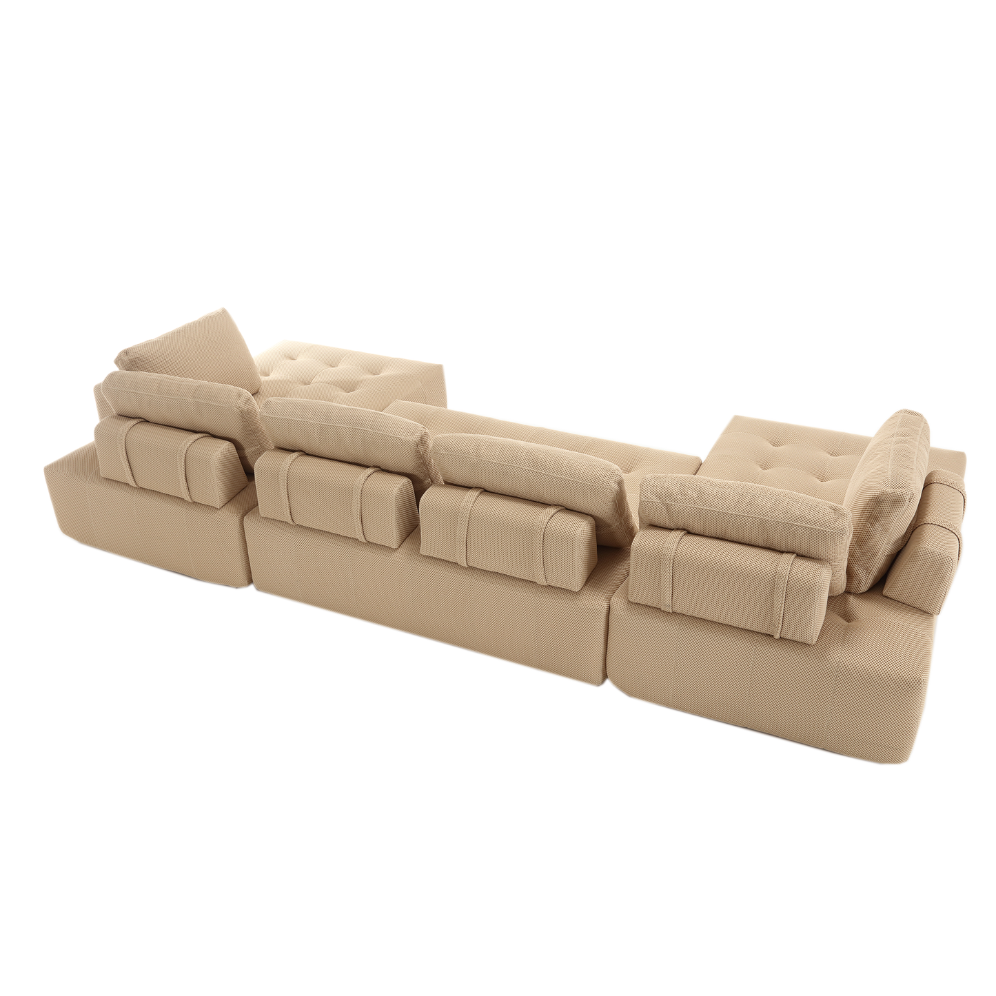 [NEW ARRIVED] [VIDEO PROVIDED]138.5 "Modular Combination Sofa, U-shaped Sofa, Living Room, Apartment, Upholstered ,6-seat Sofa, Free Combination Sofa (Mesh Fabric), Breathable Fabric, Khaki