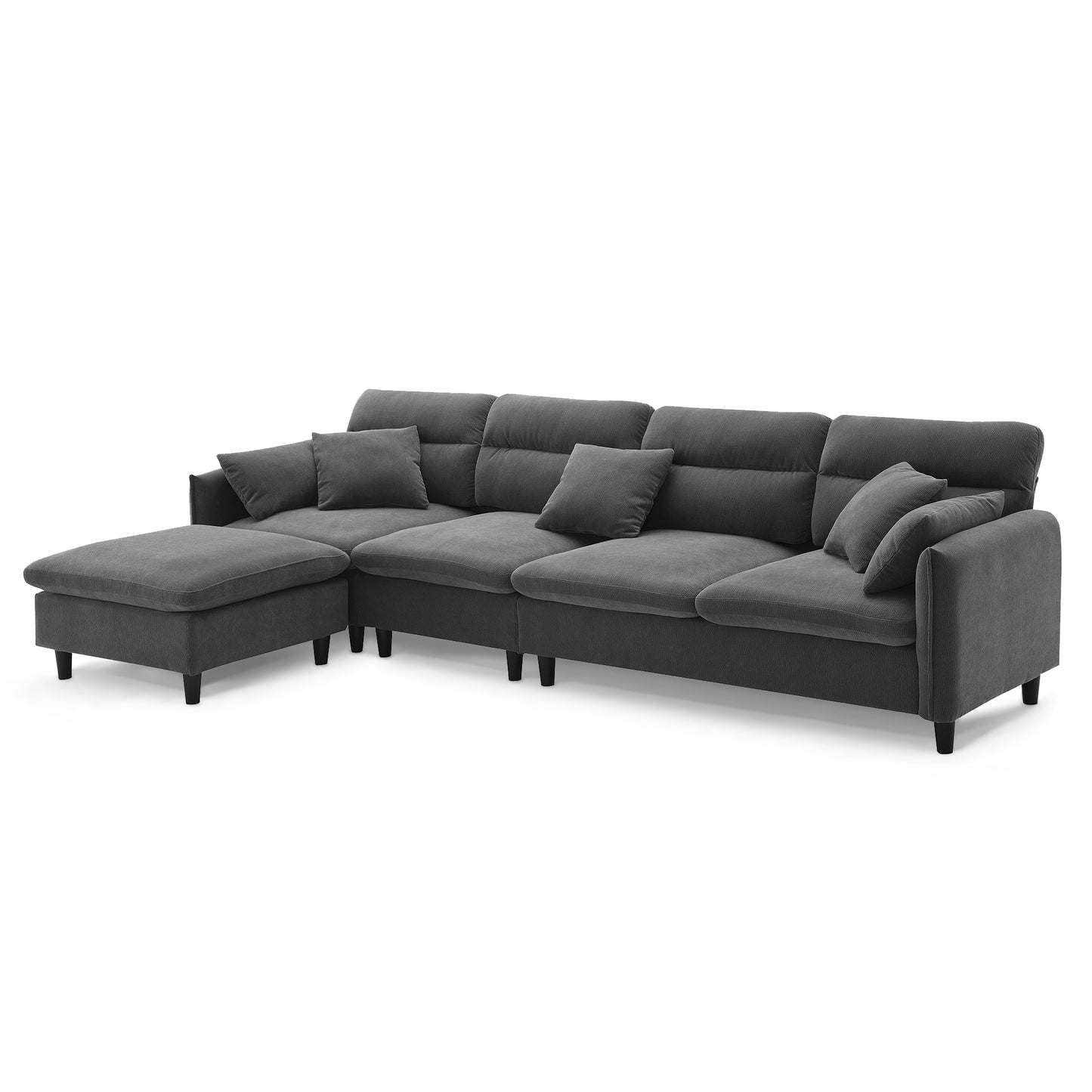 [VIDEO provided][New]110*62" Modern Convertible Sectional Sofa,L-shaped Reversible Couch Set with Free Pillows,5 Seat Cloud Chenille Indoor Furniture with Ottoman for Living Room,Apartment,3 Colors