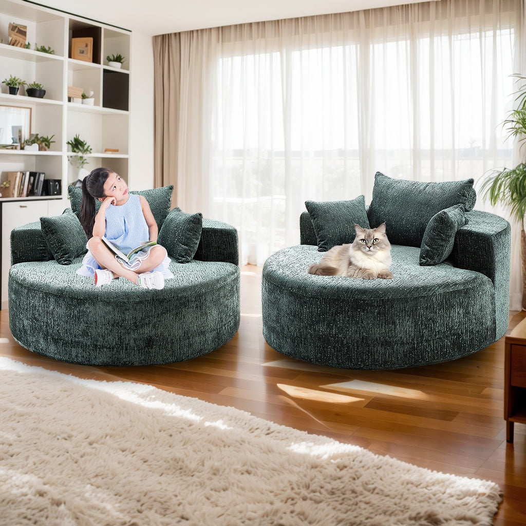 55''L Chenille Sponge single sofa,No Assembly Required,Fluffy Modern Sleeper Chair for Living room, Bedroom, Lounge and Projection Room(Not a swivel chair.)