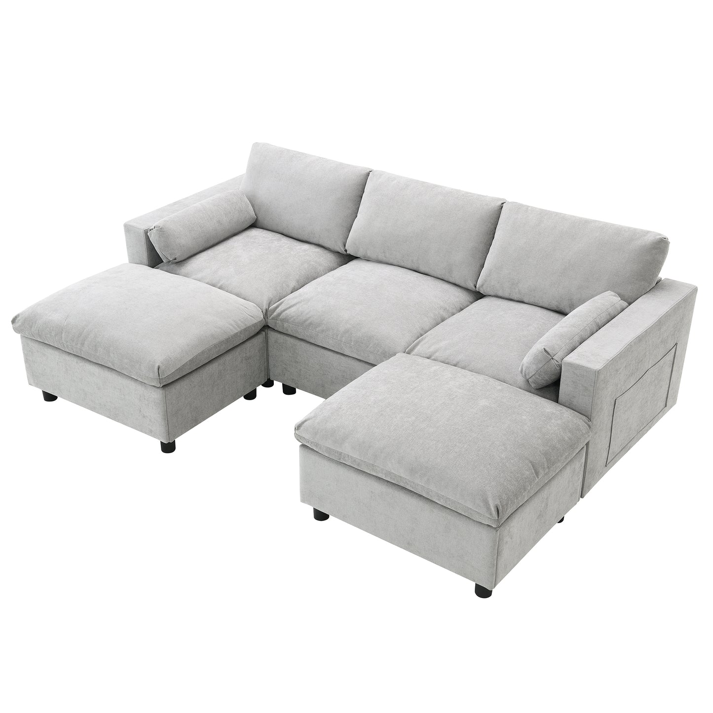 [VIDEO provided][New]86.5''Chenille Sectional Sofa with Storage Pockets, 5 Seat U Shaped Sleeper Couch Set,2 PIC Free Combination,Convertible Sofa Bed with Ottoman for Living Room,Apartment,3 Colors