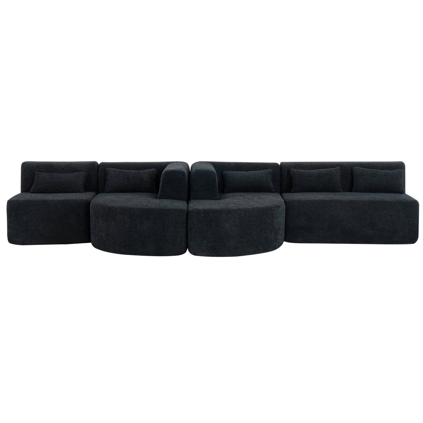 143.7" Upholstered Sofa Free-combined Sofa Couch with Two Chaise Lounge and Five Back Pillows for Living Room, Black