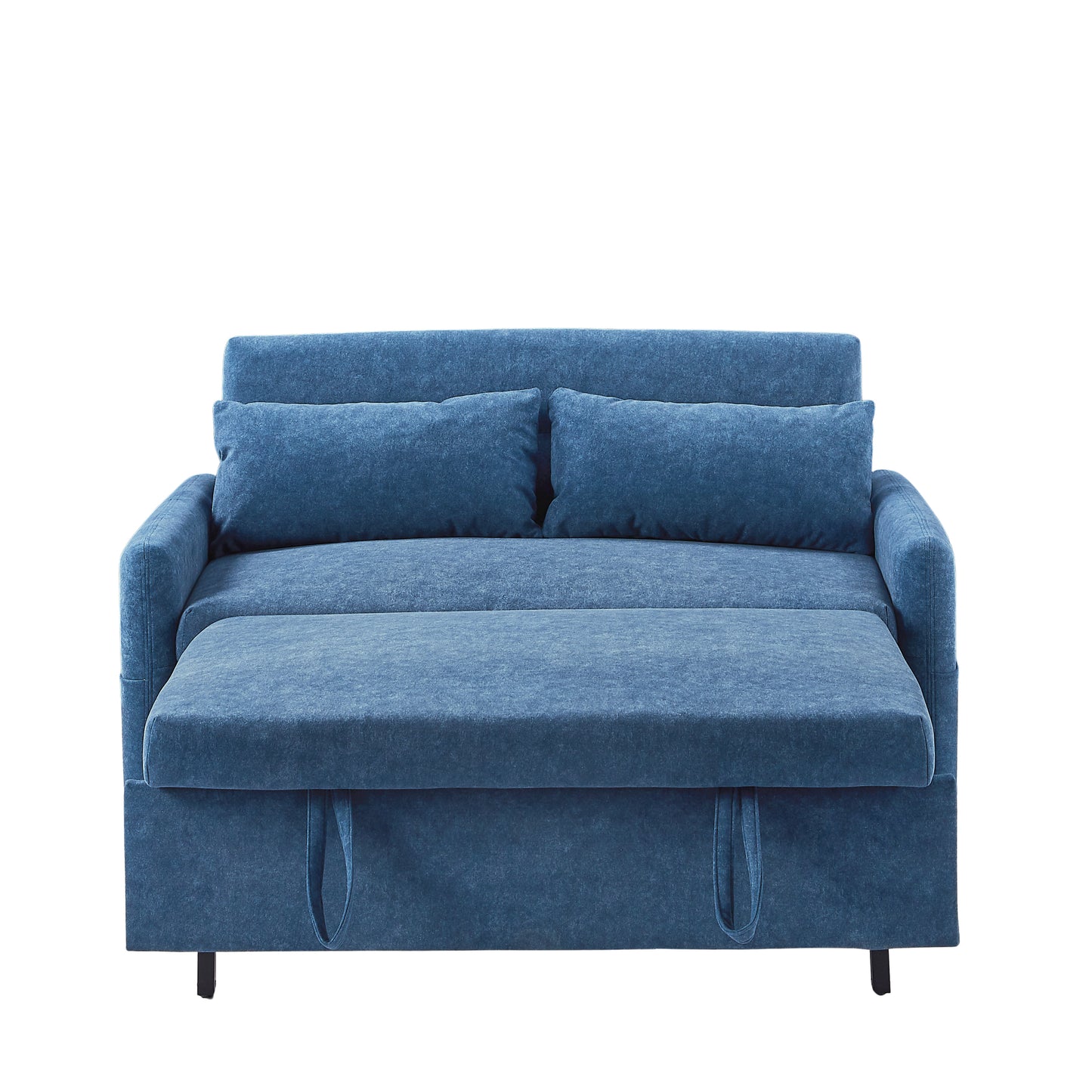 55.1" Pull Out Sleep Sofa Bed Loveseats Sofa Couch with Adjsutable Backrest, Storage Pockets, 2 Soft Pillows, USB Ports for Living Room, Bedroom, Apartment, Office, Blue (Old SKU: WF315689AAC)