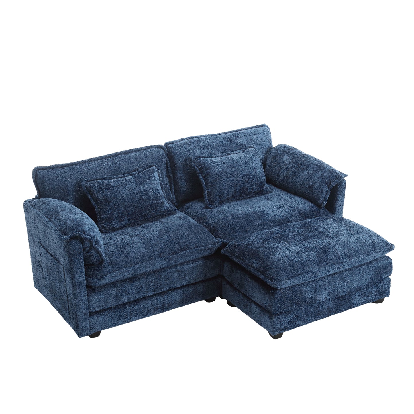 UNITED WE WIN Chenille fabric, removable armrests with side pockets, high density sponge filling, oversized double sofa with footstool