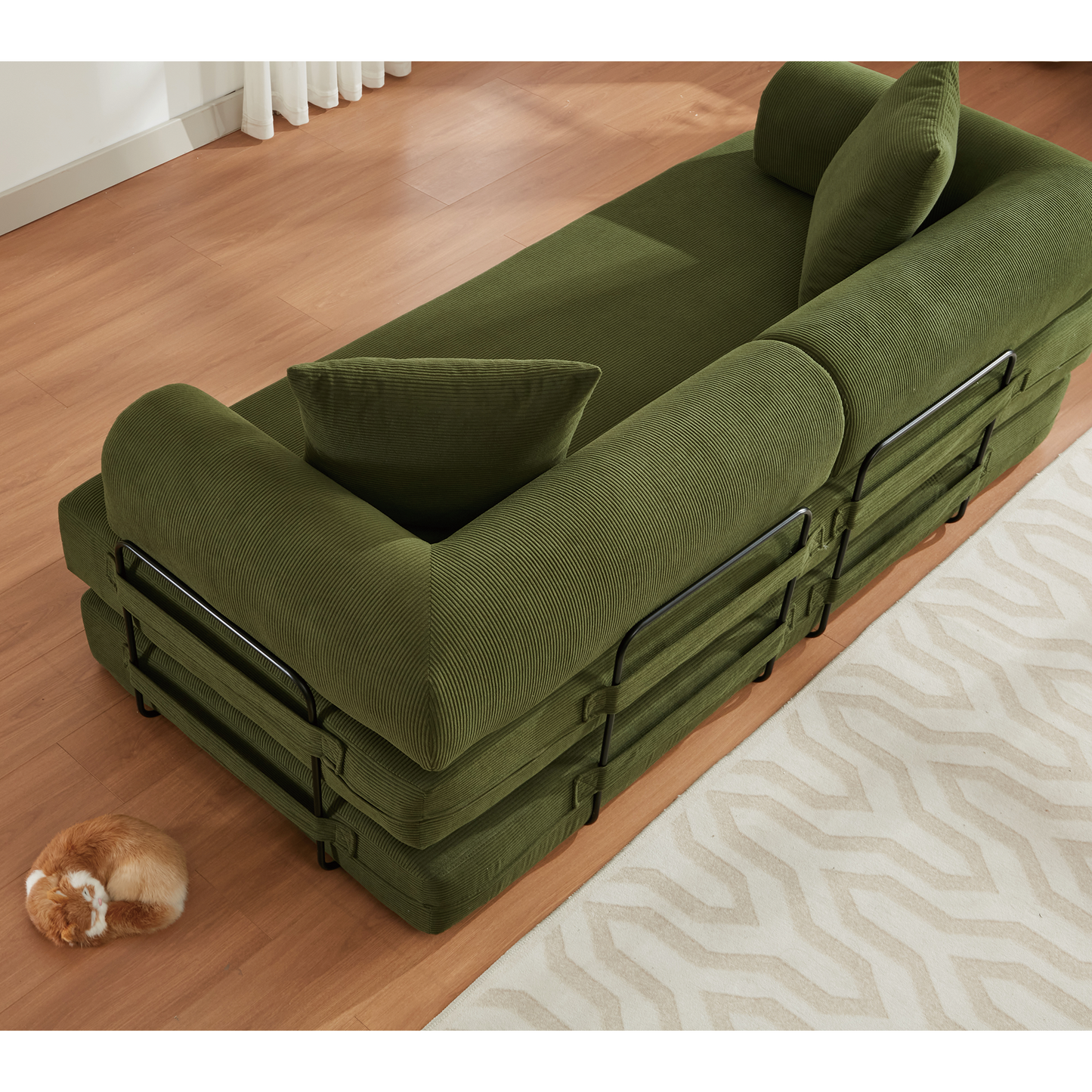 [NEW ARRIVED] [VIDEO PROVIDED] 78.5" Folding Convertible Out Sleeper Sofa Bed,4-in-1 DIY Combination Convertible  Sofa, 3 seat, Folding Sleeper Sofa, King Size , Bedroom,Apartment,Corduroy,Green