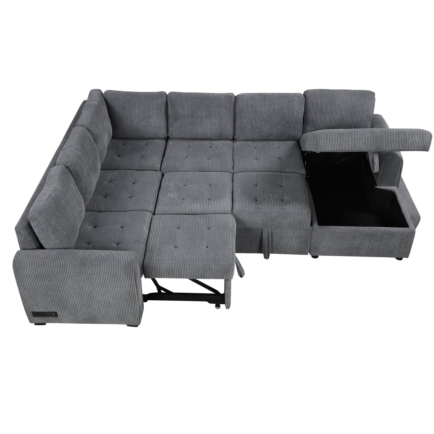 107.5" U-shaped Sofa Sectional Sofa Pull-out Sofa bed with a Storage Chaise Lounge, Charging Devices for Living Room, Gray