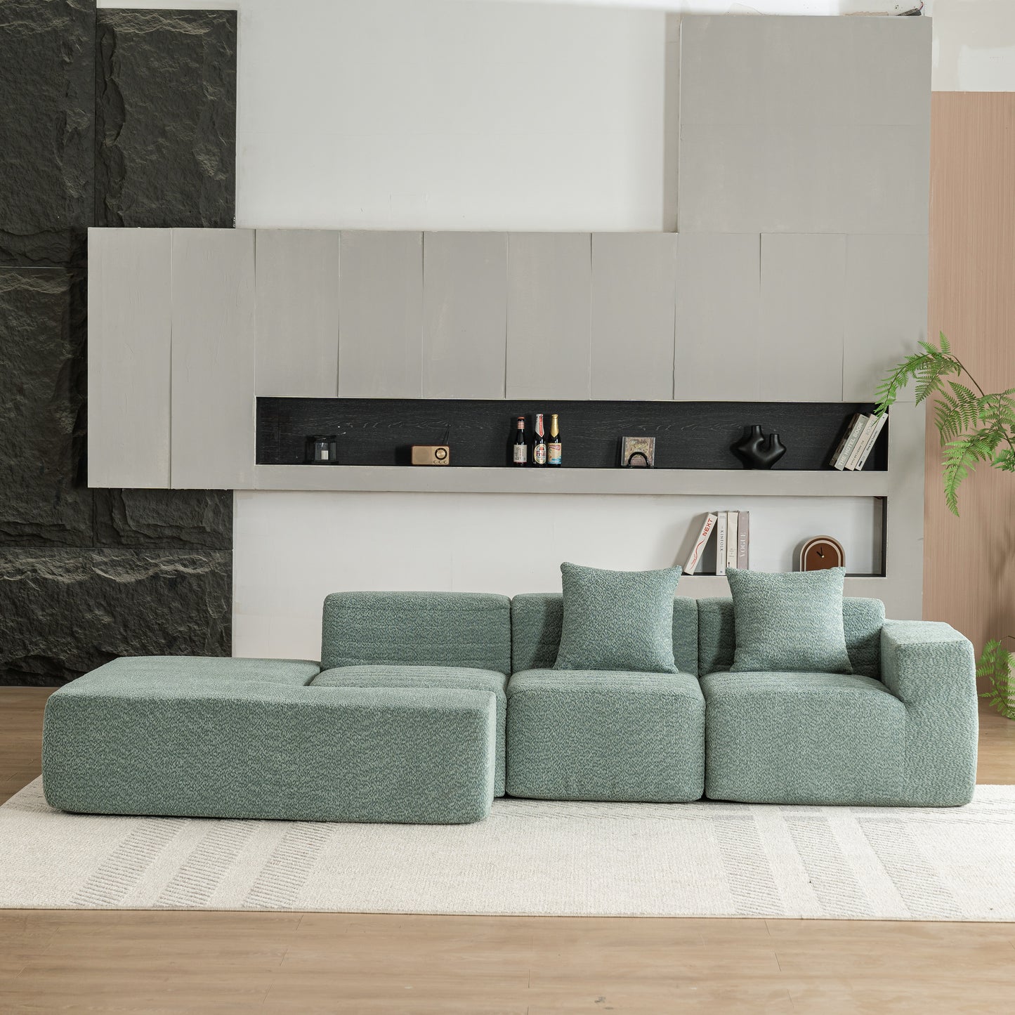 116.5" Sectional Sofa Full-compressed Sofa Couch Free-combined Sofa for Living Room, Green