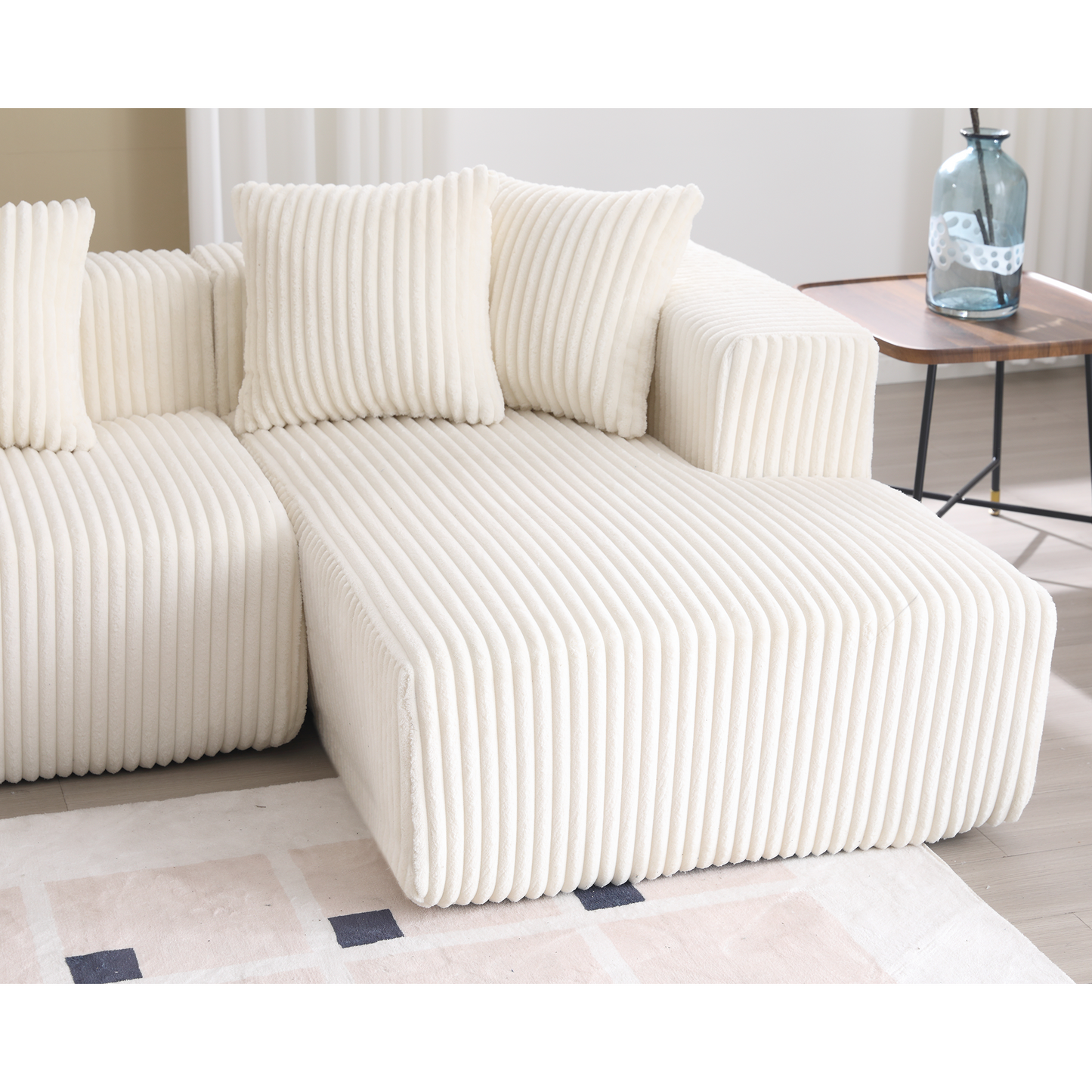 [NEW ARRIVED] [VIDEO PROVIDED]131'' Modular Sectional Couch, U-shaped sofa , Chaise Lounge, Striped fabric,Upholstered 4 Seater Couch for Living Room, Bedroom, Free Combination Sofa (Corduroy),White