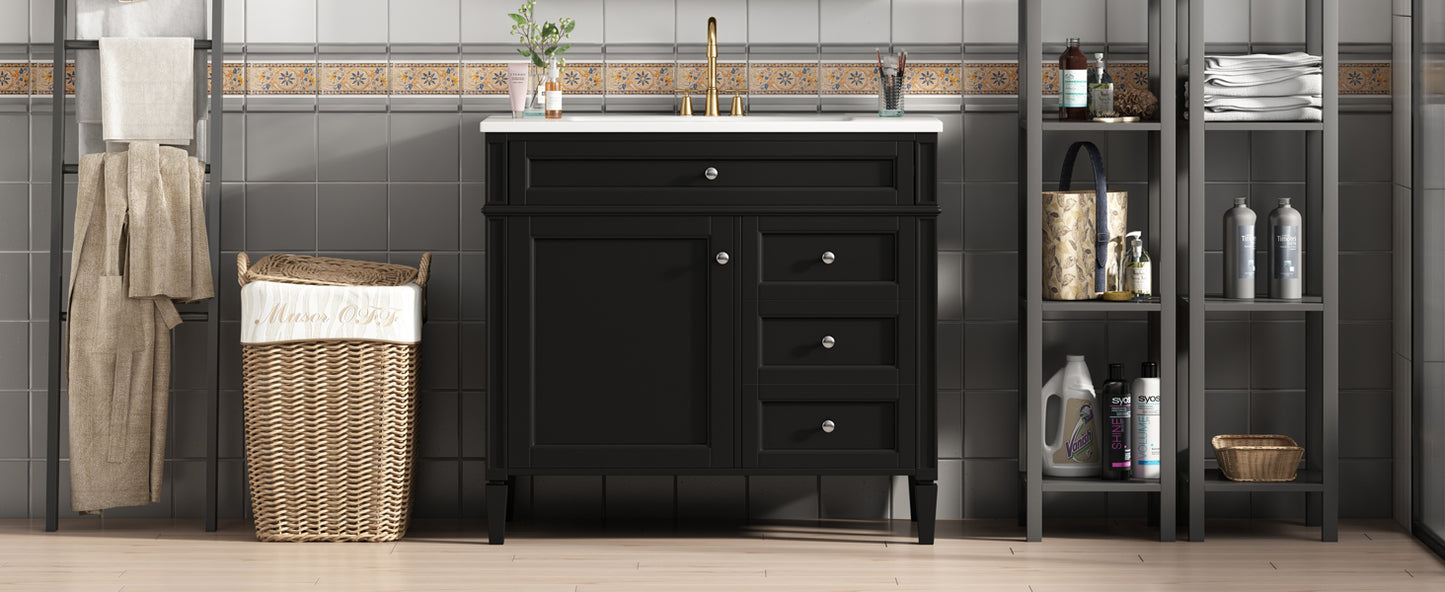 36'' Bathroom Vanity with Top Sink, Modern Bathroom Storage Cabinet with 2 Drawers and a Tip-out Drawer, Single Sink Bathroom Vanity