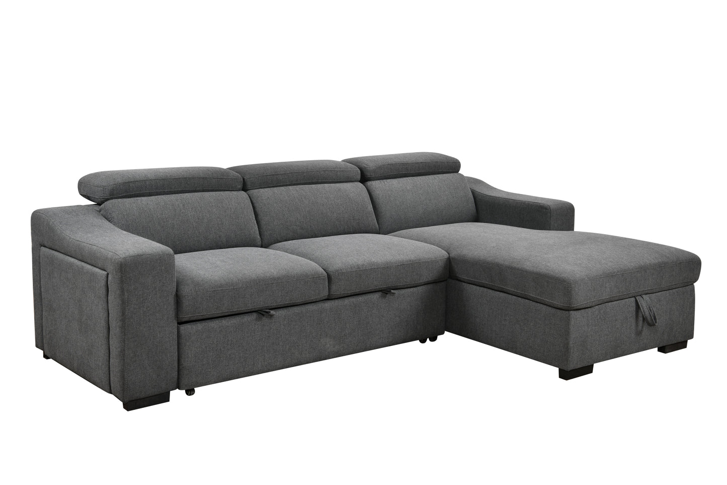 103'' inch Convertible Sectional Sofa with Storage Chaise, Adjustable Headrests, L-shaped Sleeper Corner Sectional Sofa with a Pull-Out Bed ,a USB Charging,and a Cup Holder,Dark Gray