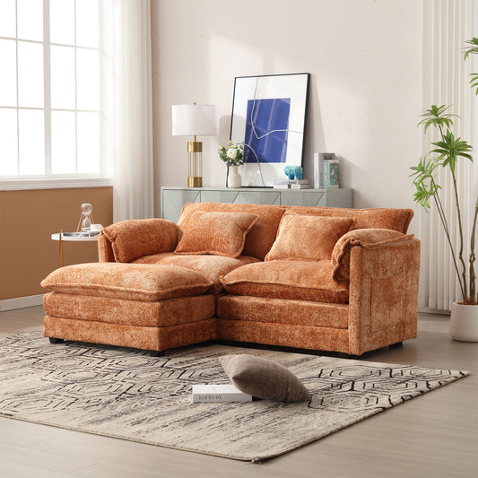 UNITED WE WIN Chenille fabric, removable armrests with side pockets, high density sponge filling, oversized double sofa with footstool