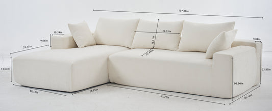 108*68 inch extra large deep modular sofa, cloud sofa 4-person sofa, can sit or lie down, living room corduroy modular sofa, no assembly required, white