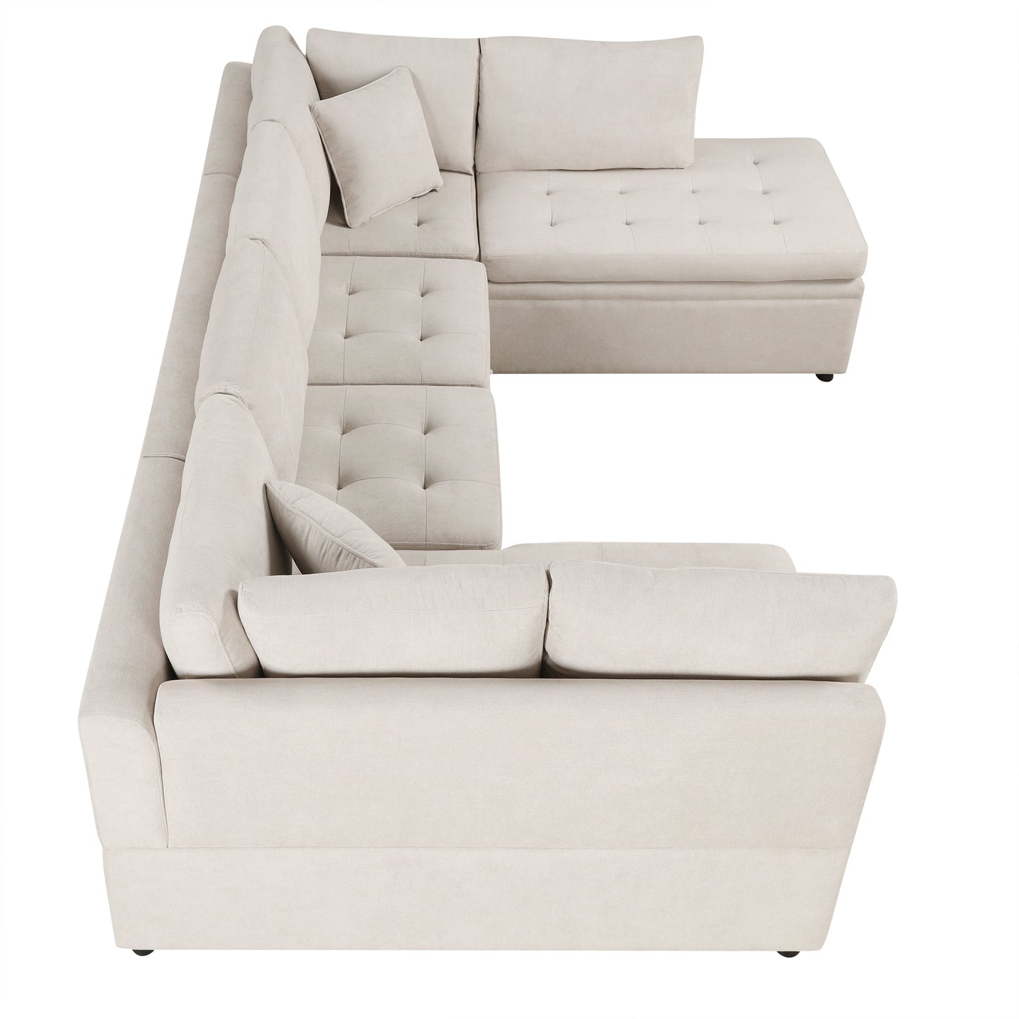 117.3" Oversized Sectional Sofa U- shaped Sofa Couch Pull-out Sofa Bed with Two Throw Pillows for Living Room, Beige