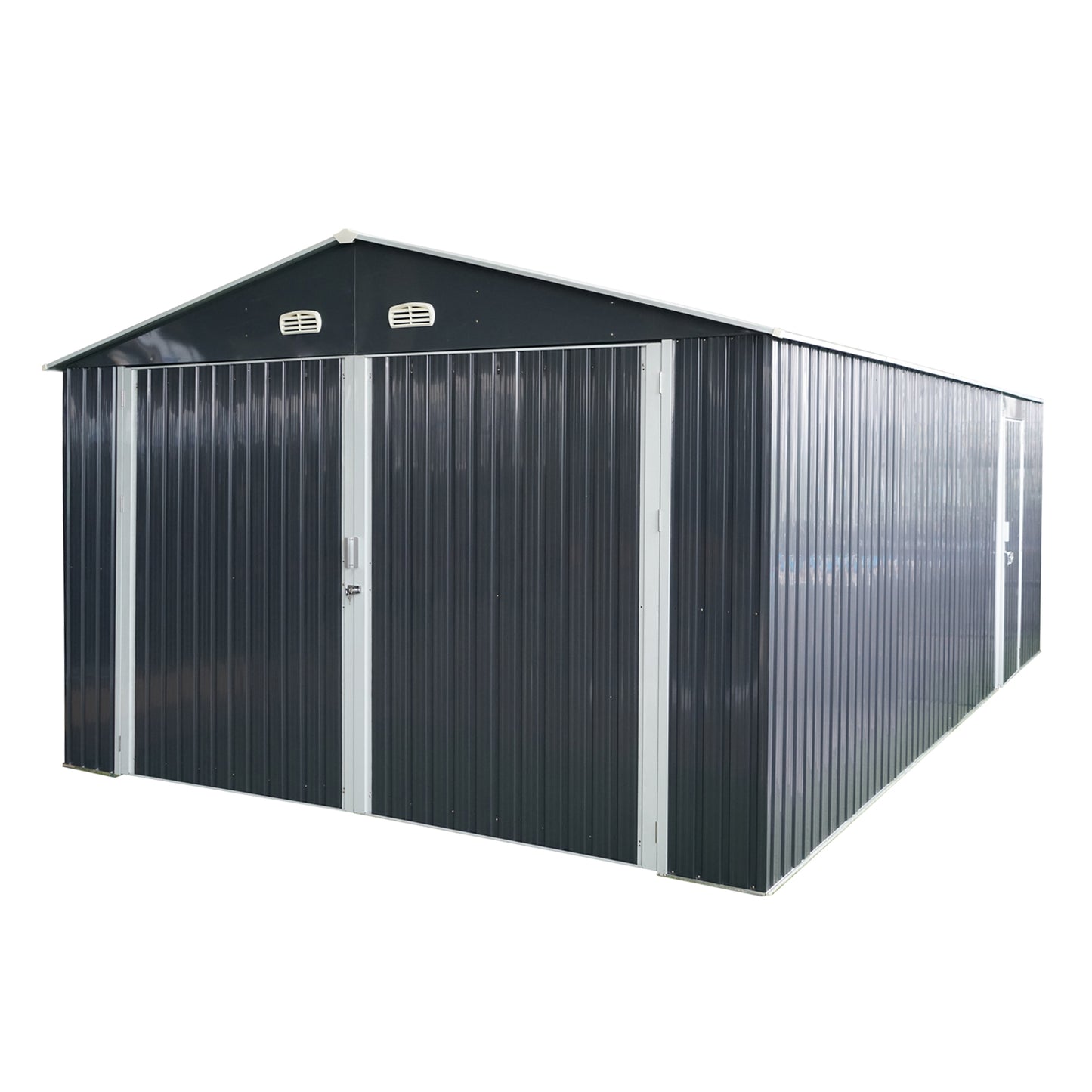 20x13 FT Outdoor Storage Shed Metal Garage Shed for Car, Bike, Lawnmower - Backyard Tool House Building 2 Doors and 4 Vents, BLACK