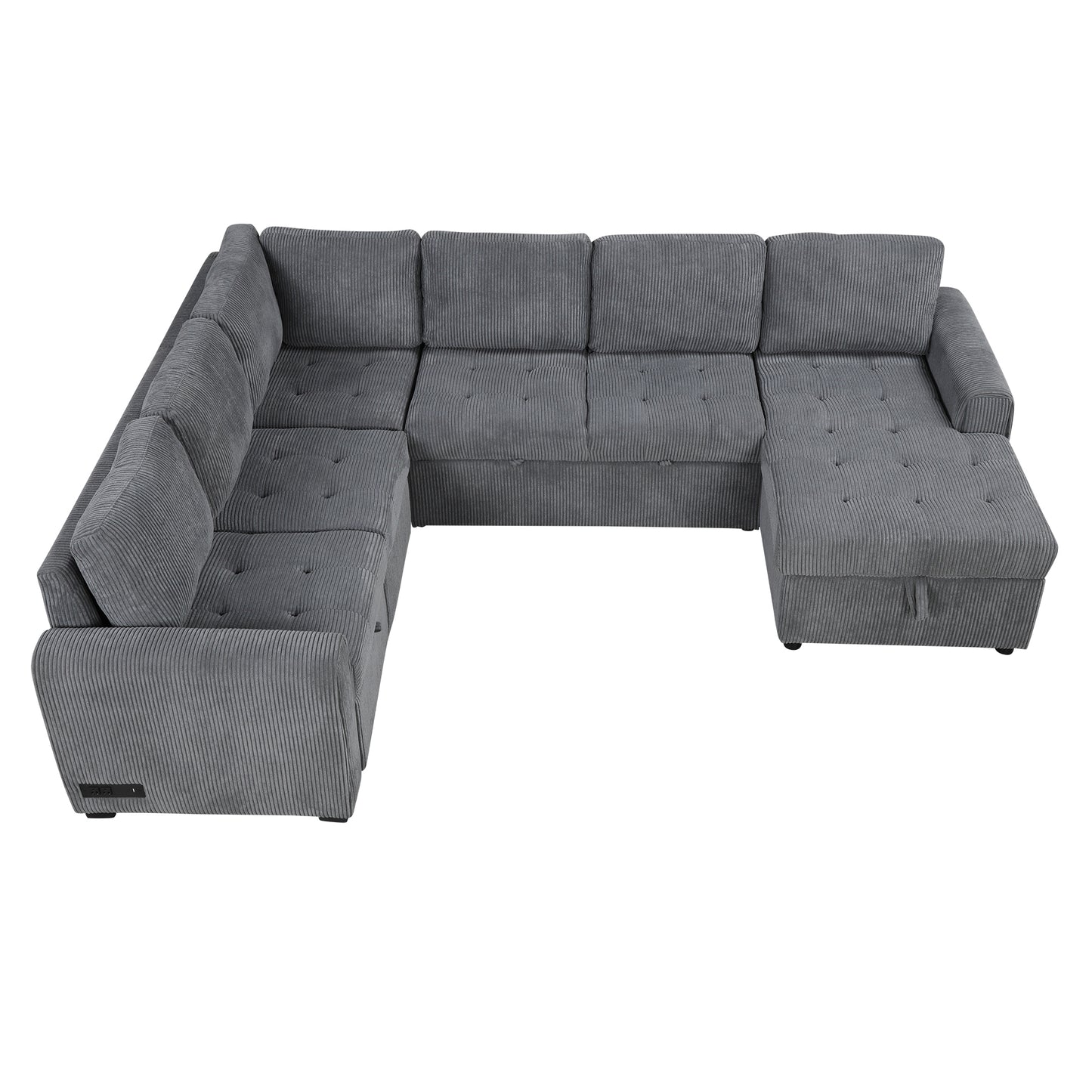 107.5" U-shaped Sofa Sectional Sofa Pull-out Sofa bed with a Storage Chaise Lounge, Charging Devices for Living Room, Gray