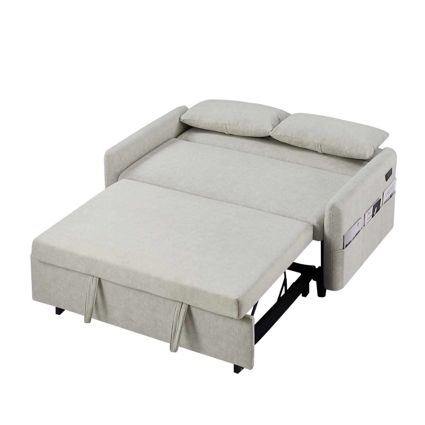 55.1" Pull Out Sleep Sofa Bed Loveseats Sofa Couch with Adjsutable Backrest, Storage Pockets, 2 Soft Pillows, USB Ports for Living Room, Bedroom, Apartment, Office, Beige (Old SKU: WF315689AAA)