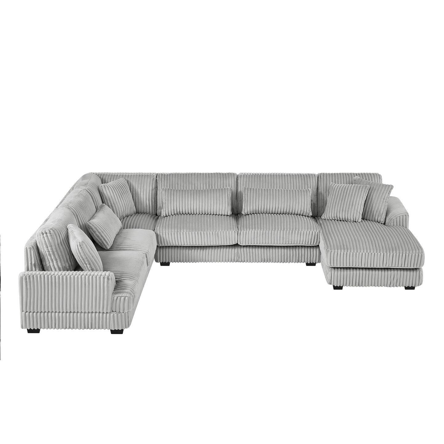 129" Oversized Sectional Sofa U-shaped Sofa Couch Modern Sofa Upholstered in Soft Corduroy with a Chaise Lounge for Living Room, Grey