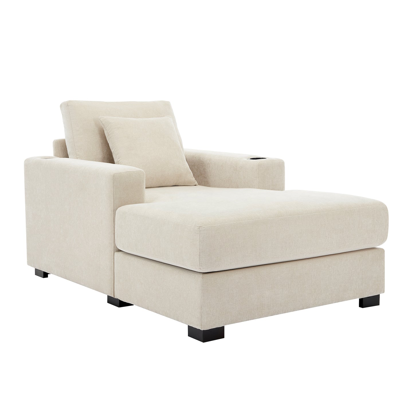 39.7" Oversized Chaise Lounger Modern Style Sofa Couch ,with Pillows, Charge Station & Cup Holders, Chenille Fabric, Cream